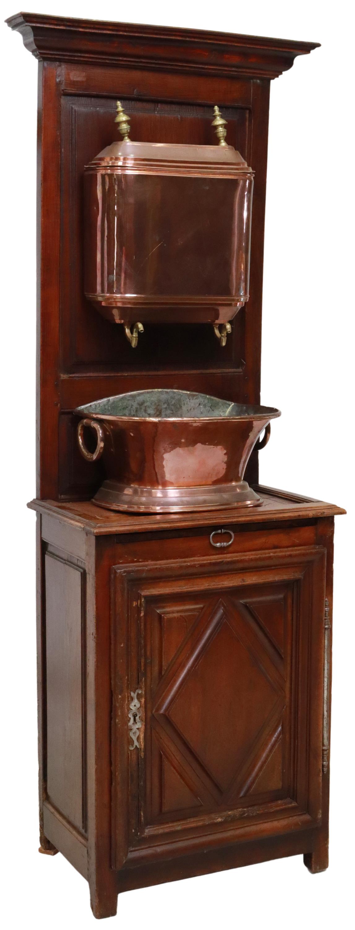 FRENCH PROVINCIAL COPPER LAVABO ON OAK STAND (1 of 5)