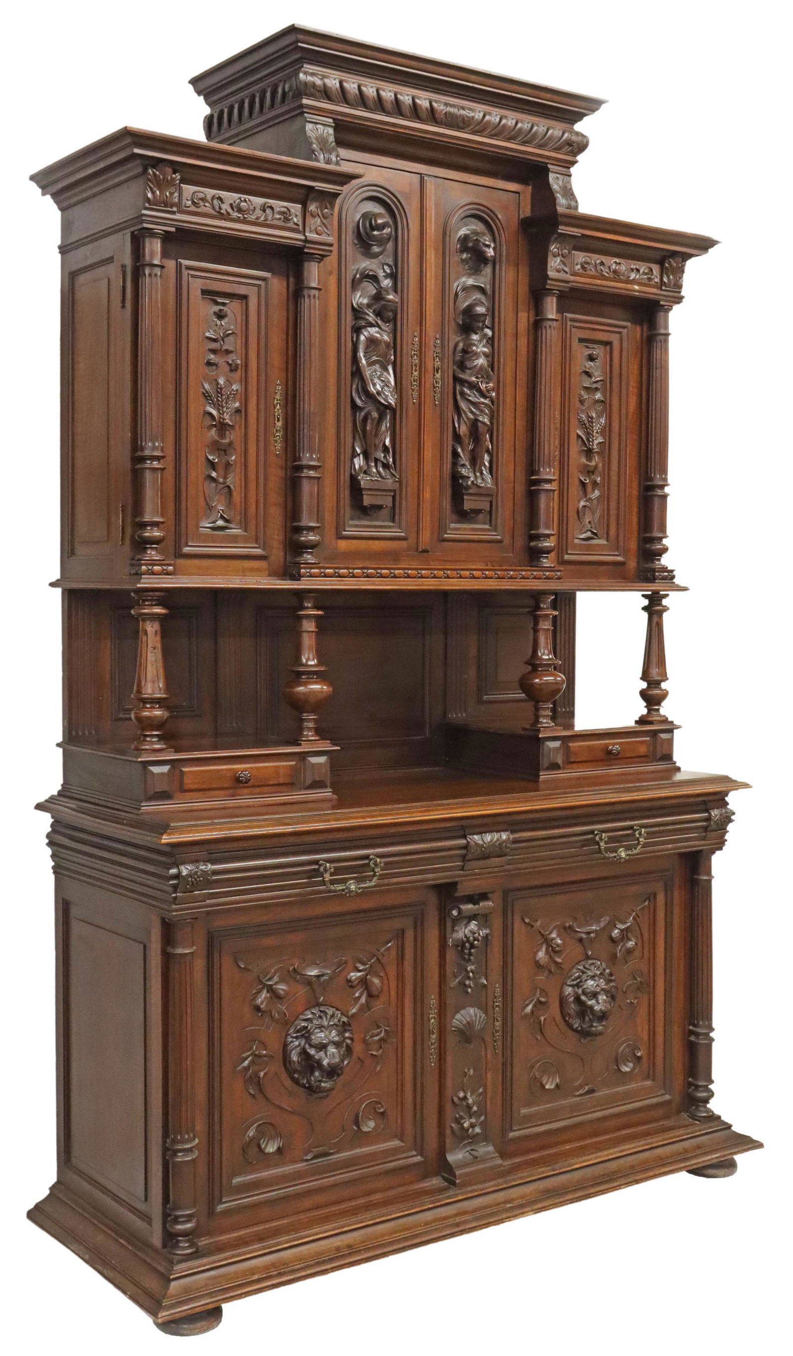 FRENCH HENRI II STYLE CARVED WALNUT SIDEBOARD (1 of 8)