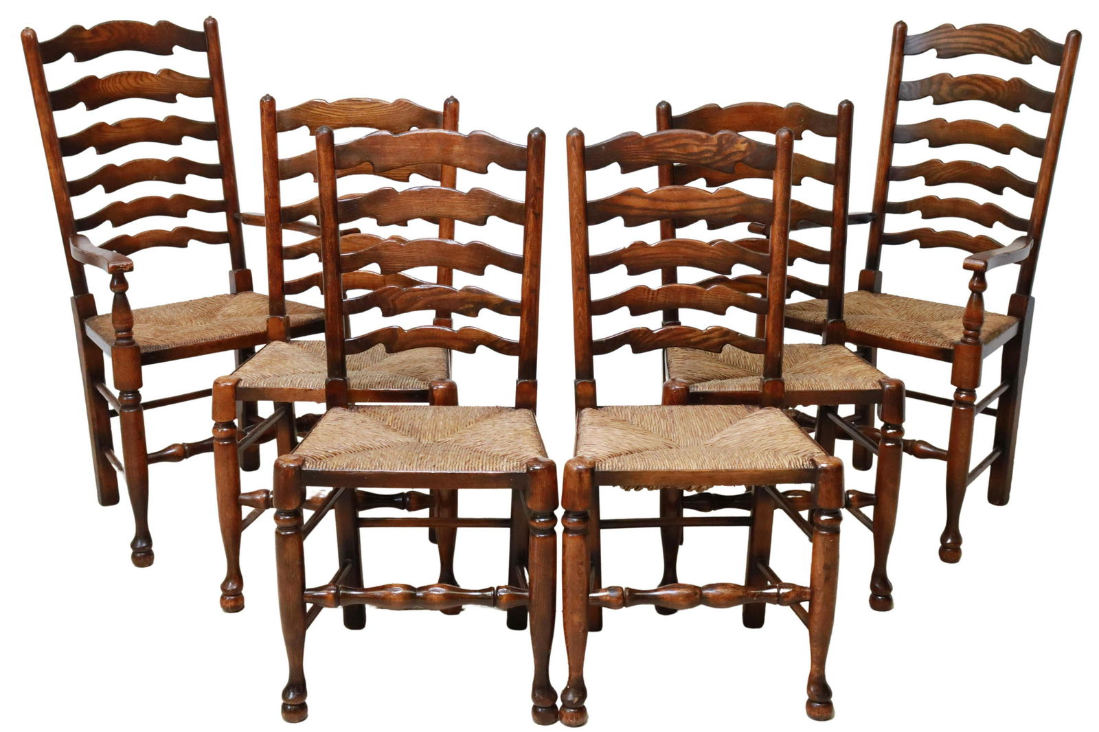 (6) ENGLISH LANCASHIRE OAK LADDERBACK CHAIRS (1 of 5)