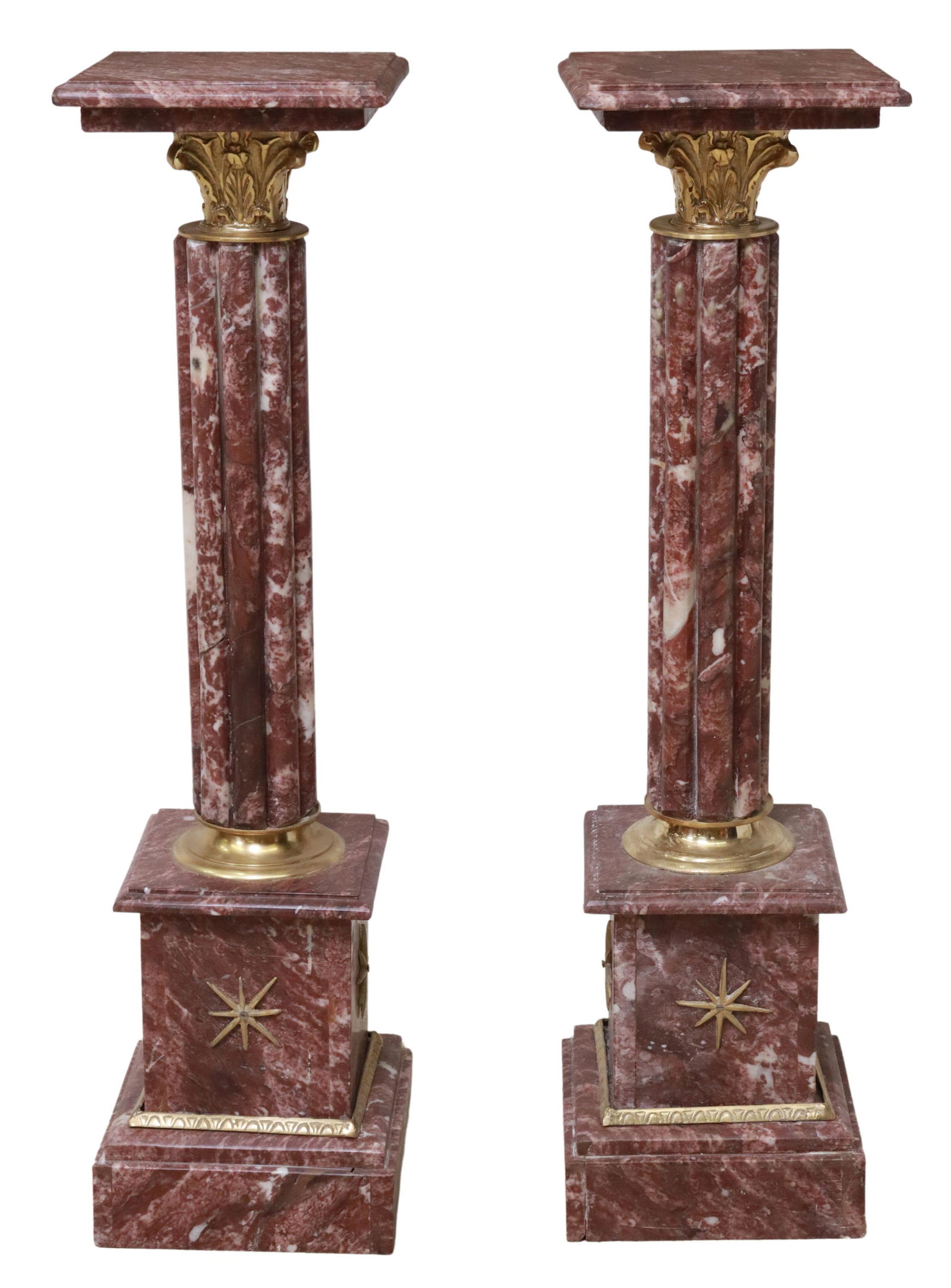 (2) GILT-METAL MOUNTED ROUGE MARBLE PEDESTALS (1 of 3)