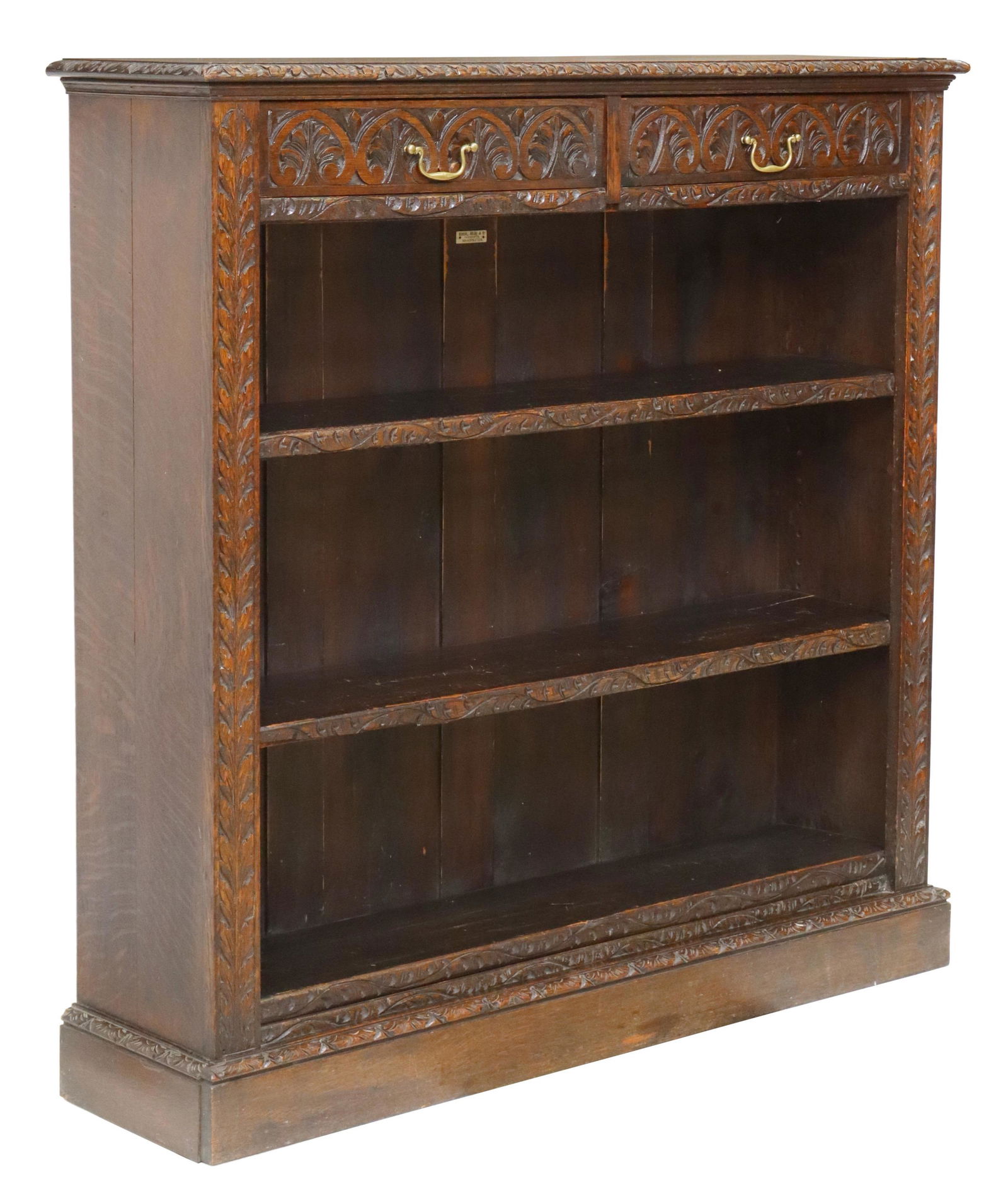 ENGLISH CARVED OAK OPEN BOOKCASE (1 of 6)