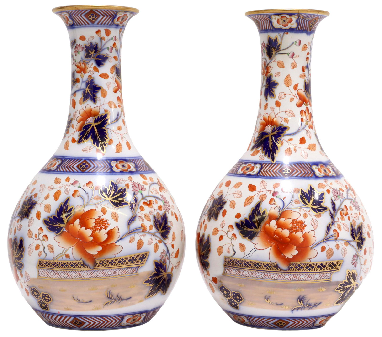(2) ENGLISH IMARI PALETTE BOTTLE VASES (1 of 4)