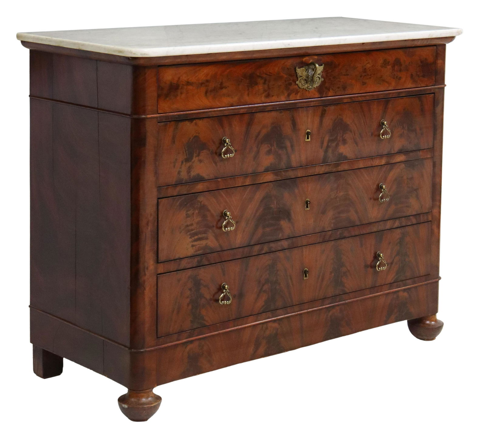 FRENCH CHARLES X PERIOD FLAME MAHOGANY COMMODE (1 of 5)