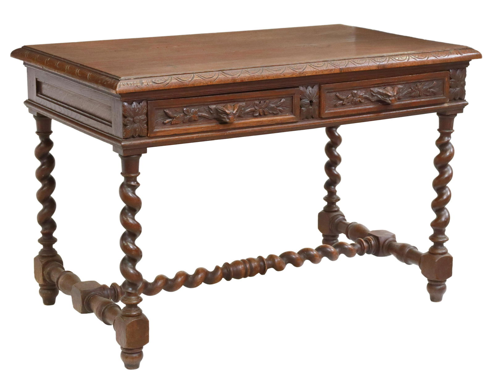 FRENCH LOUIS XIII STYLE CARVED OAK WRITING TABLE (1 of 5)