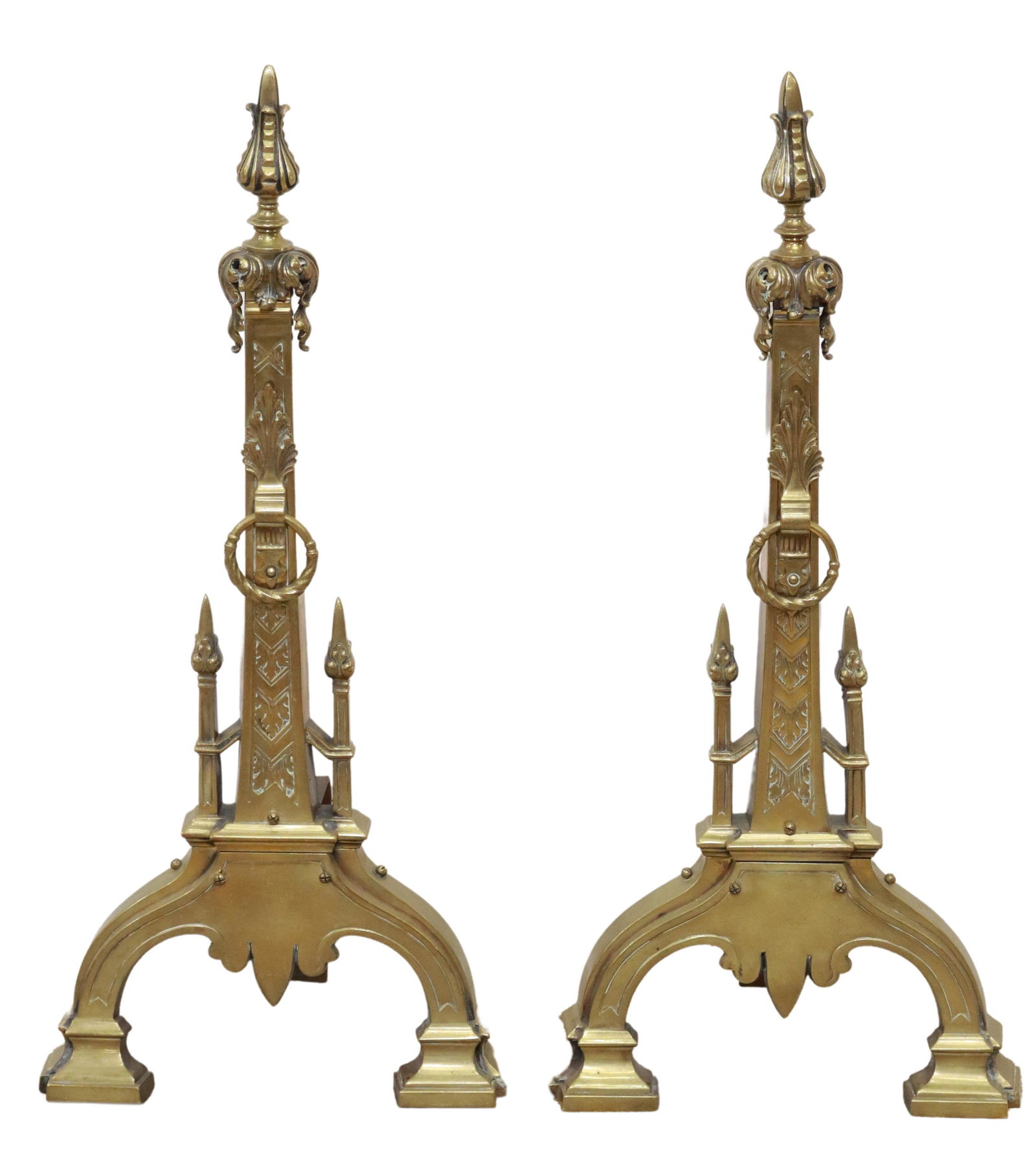 (2) GOTHIC REVIVAL GILT METAL FOLIATE ANDIRONS (1 of 3)