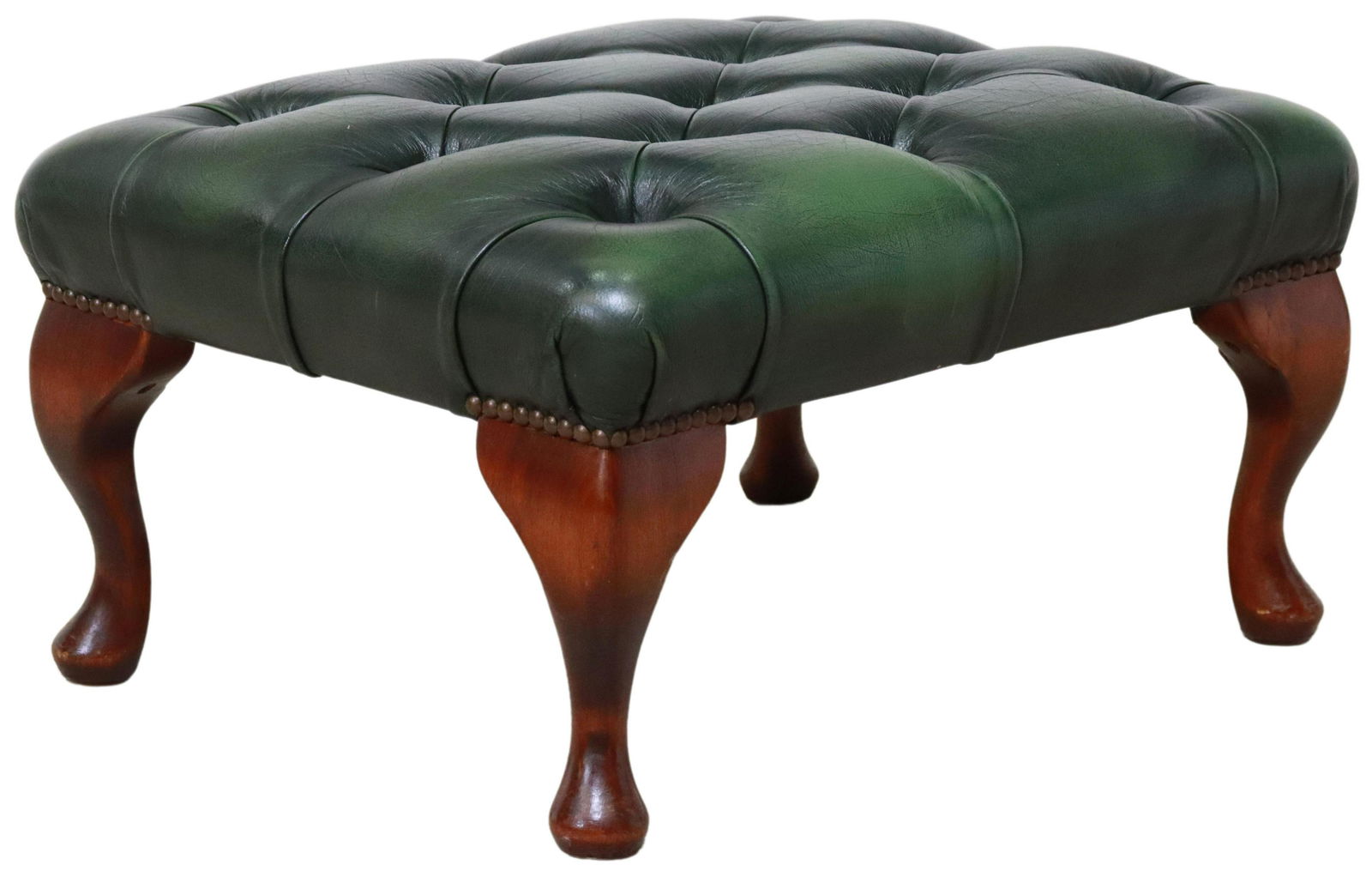 ENGLISH QUEEN ANNE STYLE LEATHER FOOTSTOOL (1 of 4)