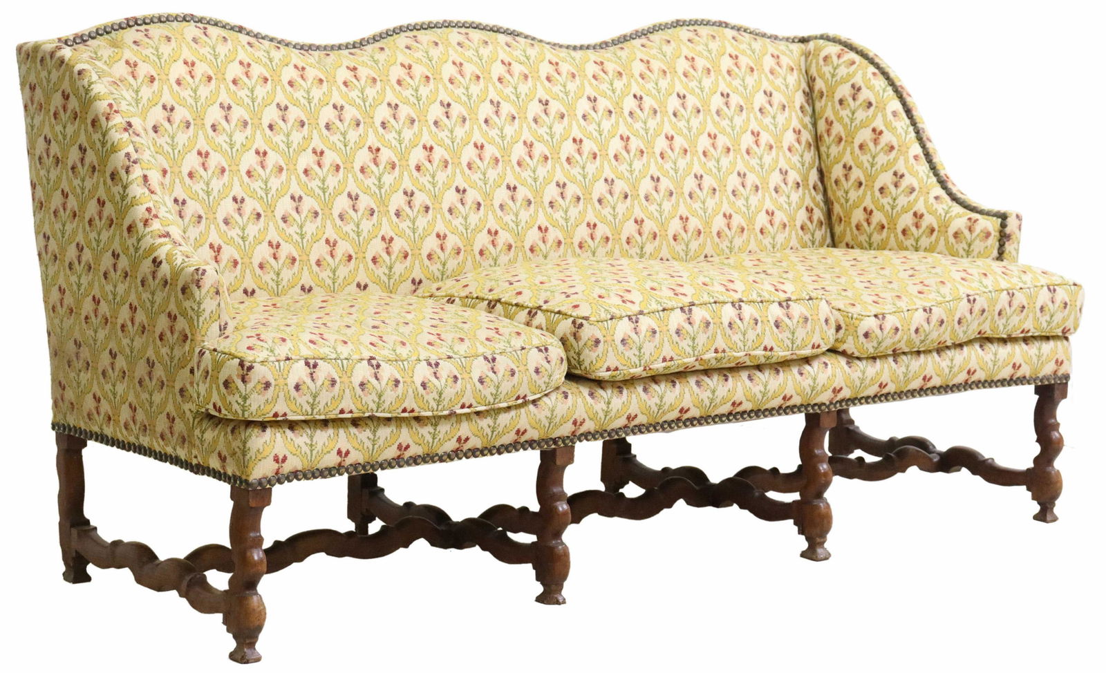 FRENCH LOUIS XIII STYLE UPHOLSTERED WINGBACK SOFA (1 of 3)