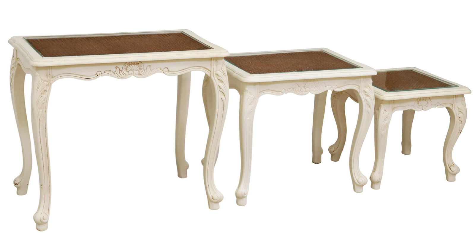 (3) FRENCH LOUIS XV STYLE GLASS-TOP SIDE TABLES (1 of 4)