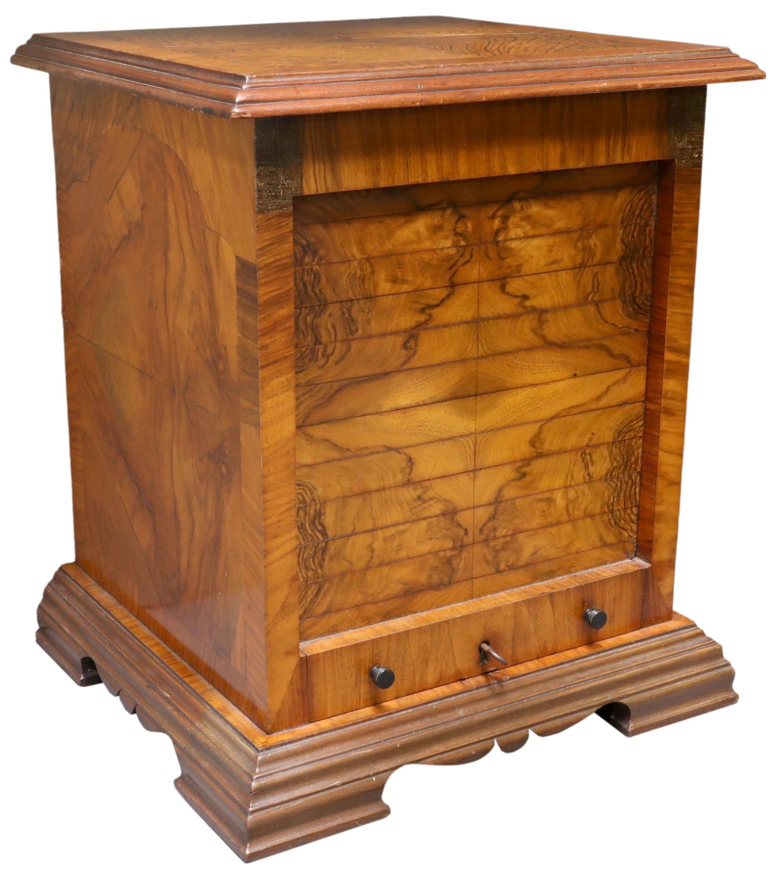 ENGLISH BURL WALNUT TAMBOUR-FRONT CABINET (1 of 4)