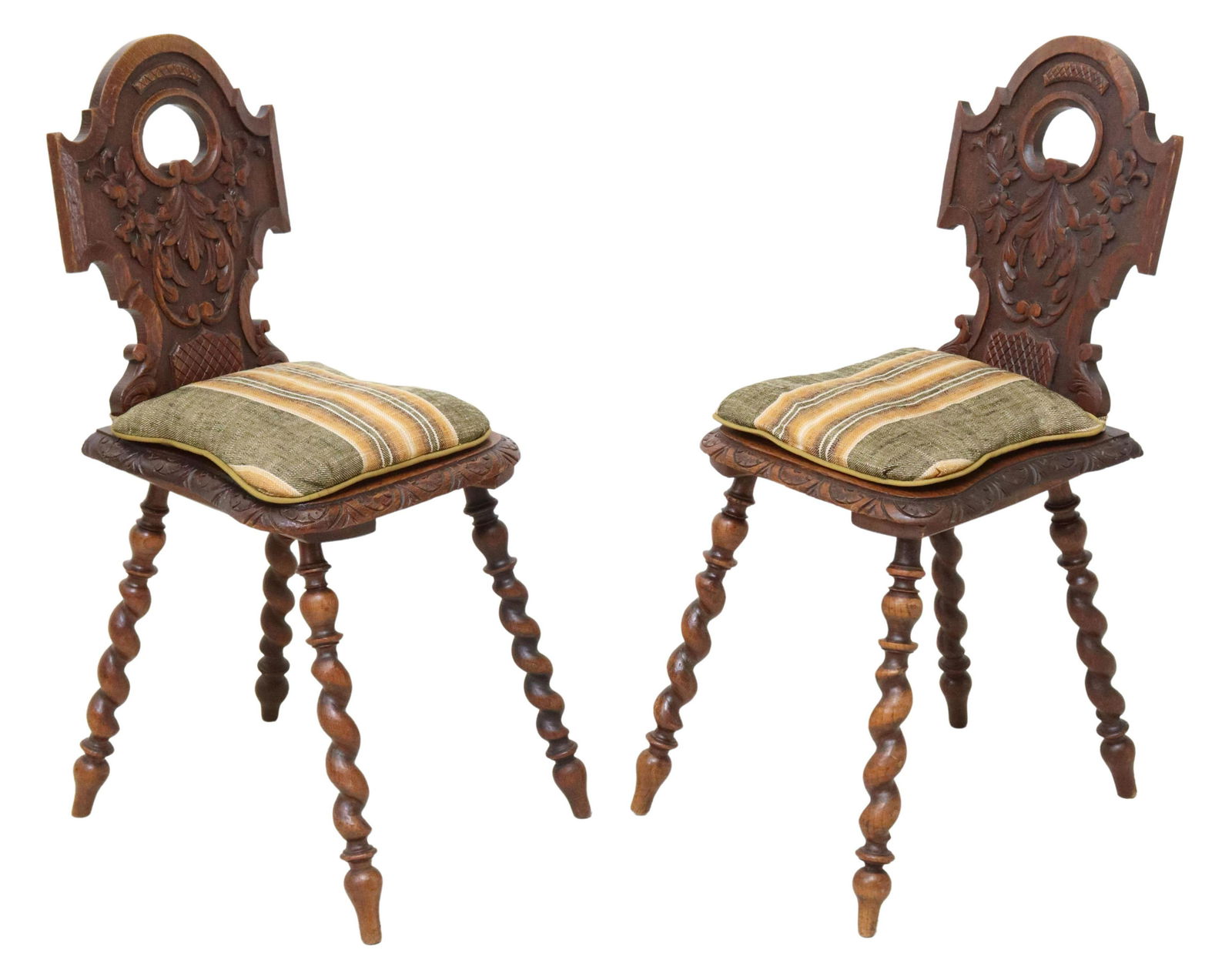(2) ALSATIAN CARVED OAK ESCABELLES HALL CHAIRS (1 of 4)
