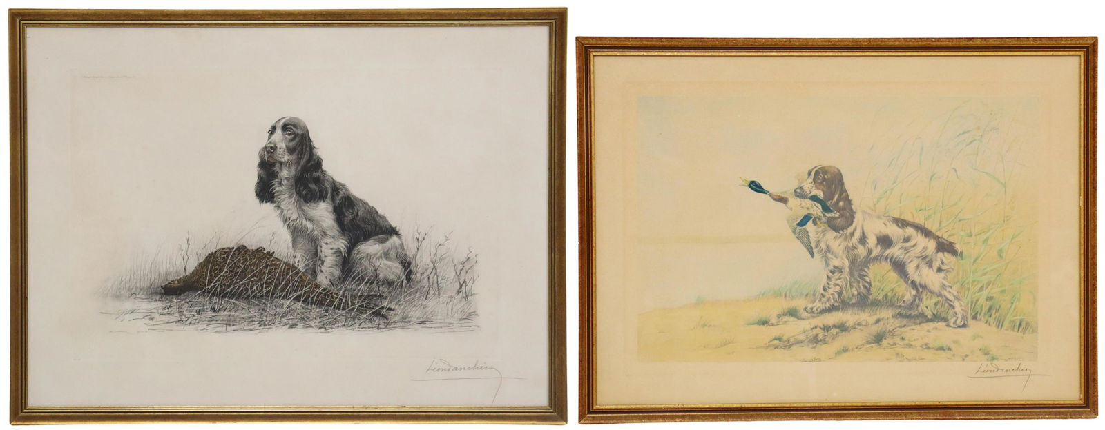 (2) LEON DANCHIN (1887-1938) HUNTING DOG ETCHINGS (1 of 9)