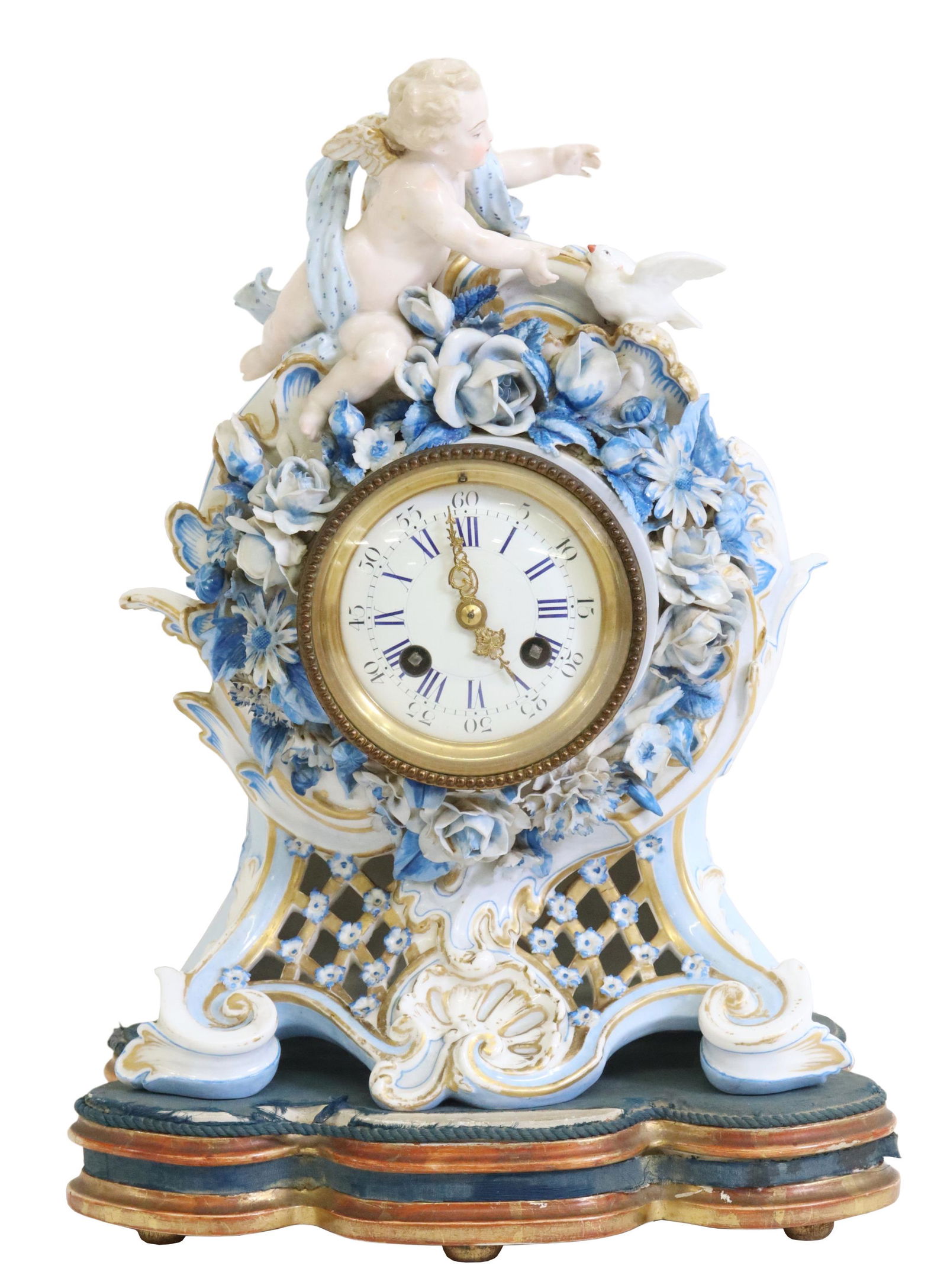 FRENCH ROCOCO STYLE PORCELAIN CASED SHELF CLOCK (1 of 7)