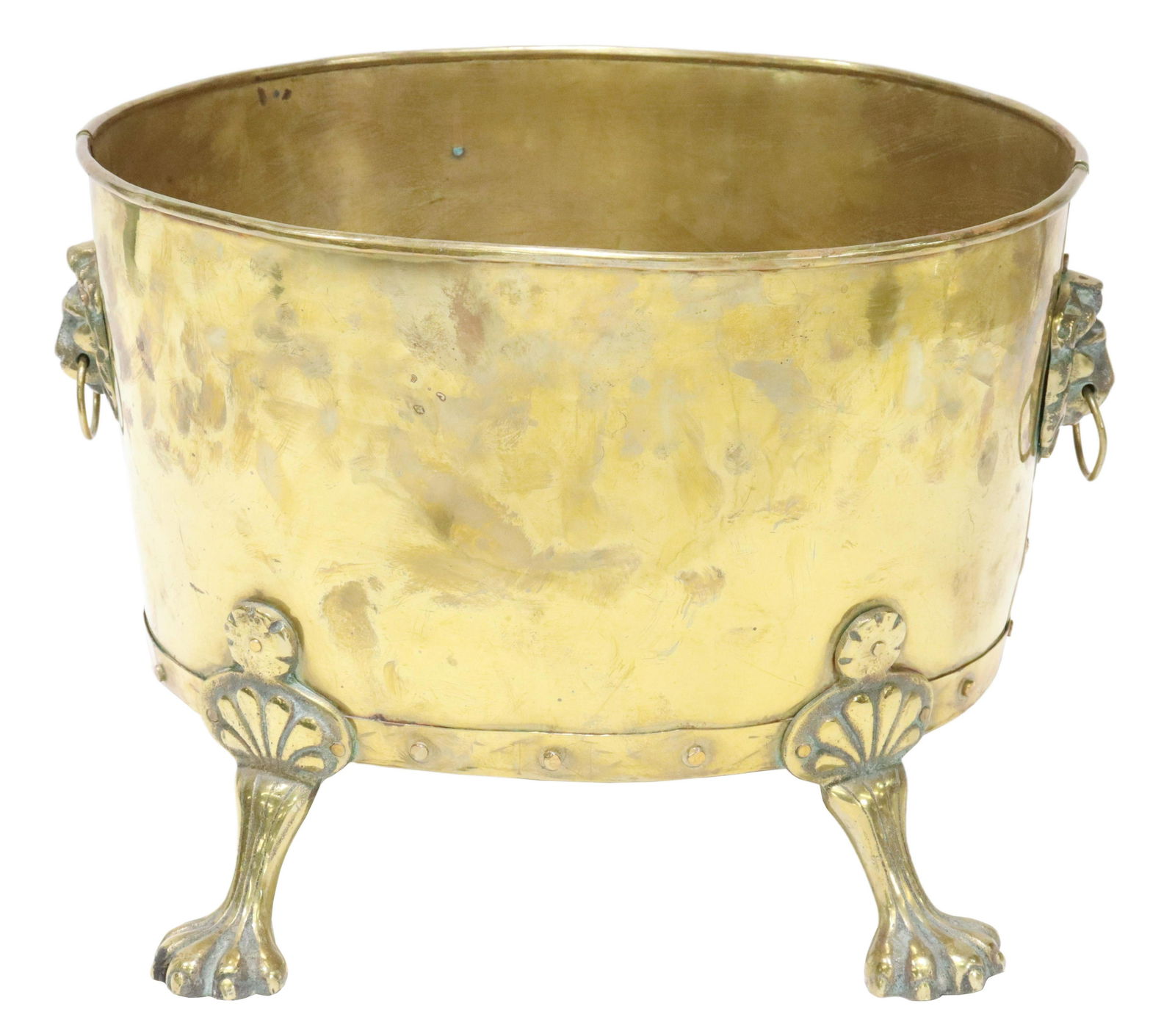 ENGLISH VICTORIAN BRASS JARDINIERE ON PAW FEET (1 of 5)