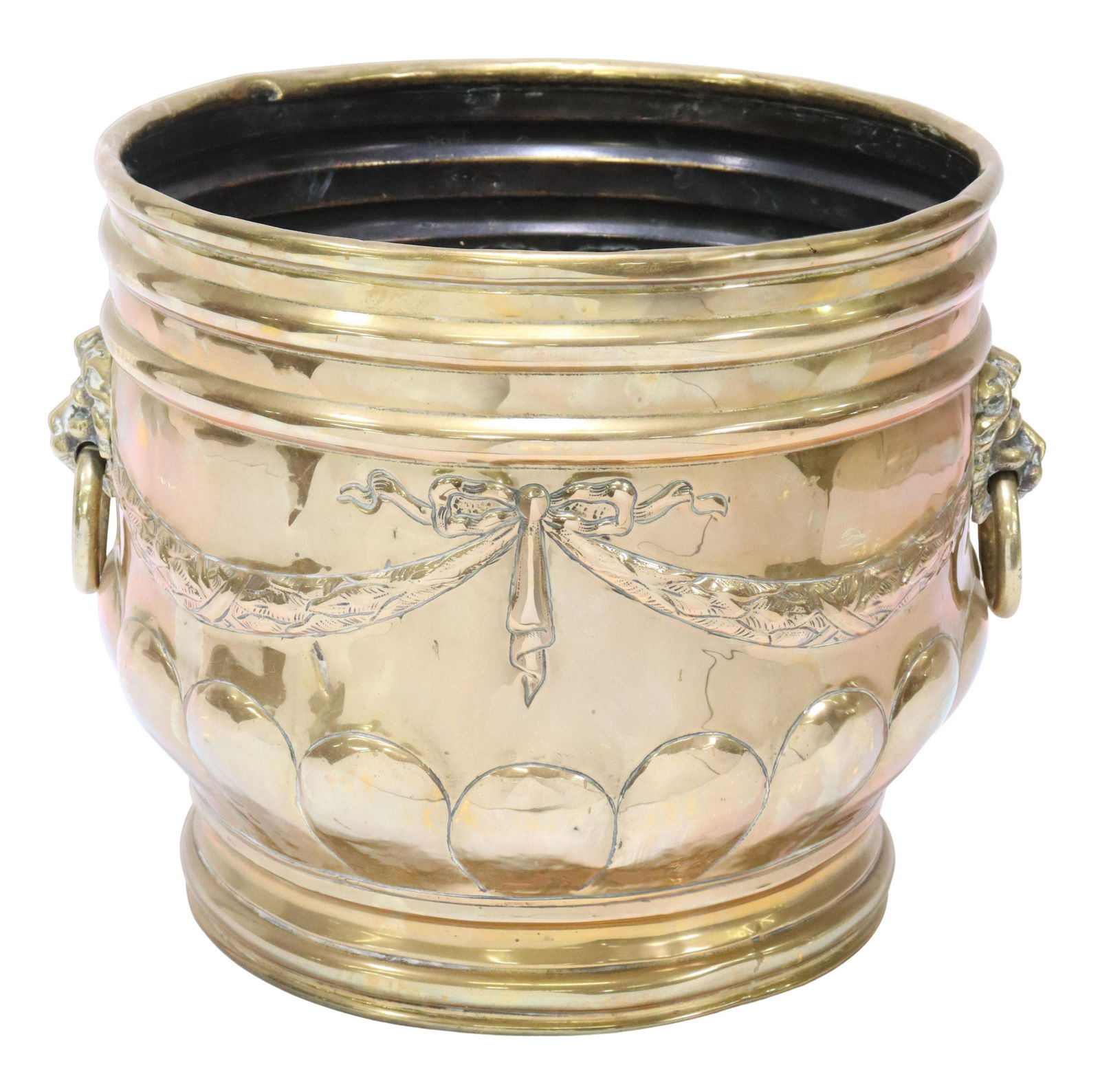 ENGLISH REPOUSSE BRASS JARDINIERE CACHEPOT (1 of 5)