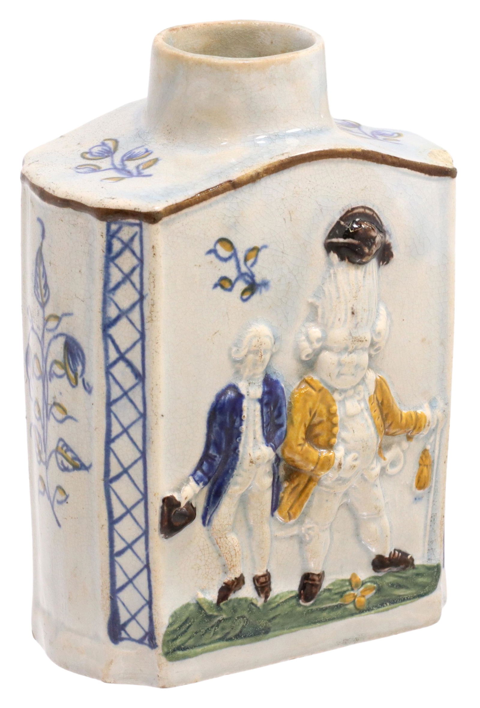 ENGLISH PRATTWARE PEARLWARE 'MACARONI' TEA CADDY (1 of 5)