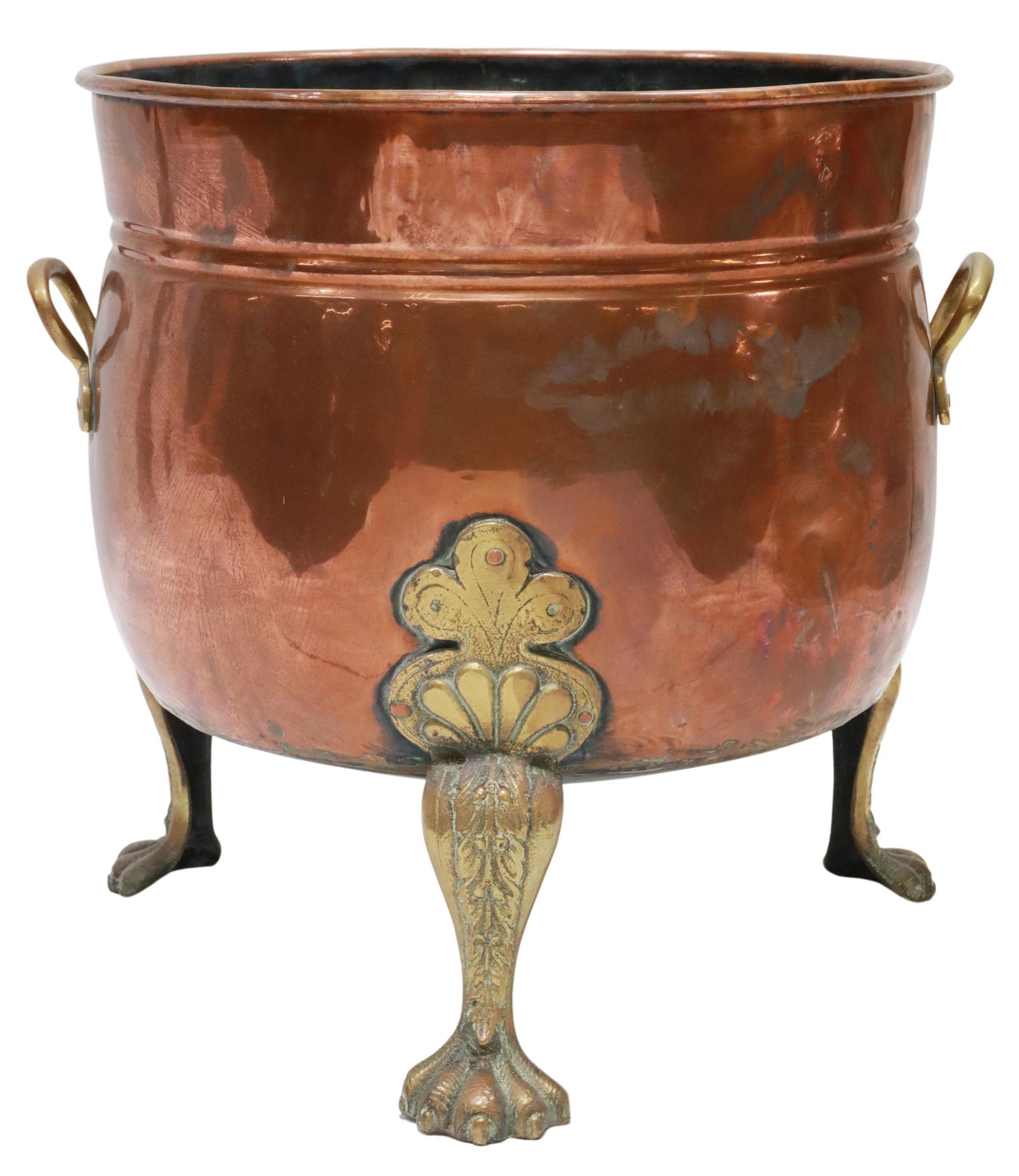 COPPER & BRASS COAL HOD/ JARDINIERE ON PAW FEET (1 of 2)