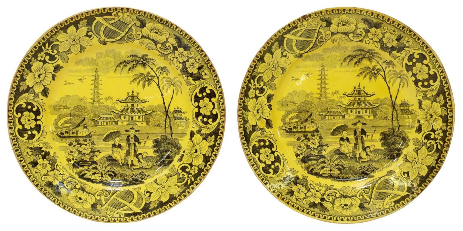(2) FRENCH CANARY YELLOW TRANSFERWARE PLATES (1 of 3)