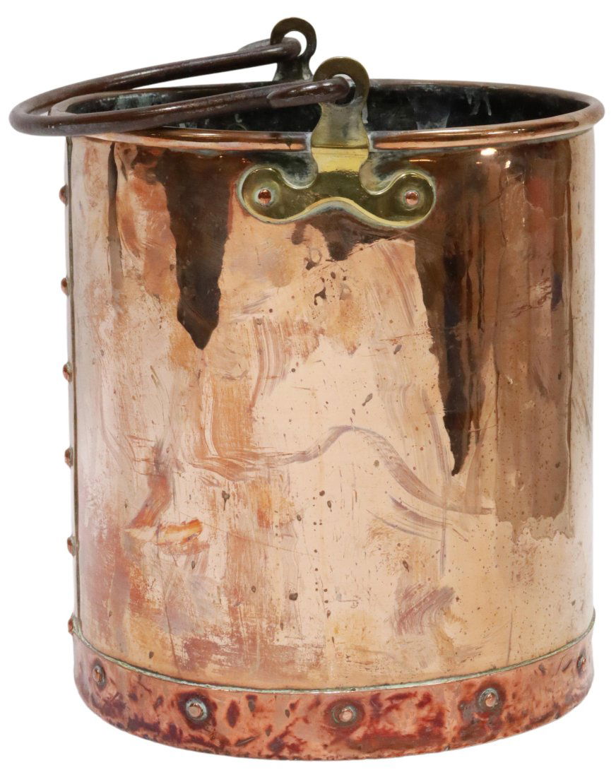 ENGLISH RIVETED COPPER BUCKET WITH IRON HANDLE (1 of 3)