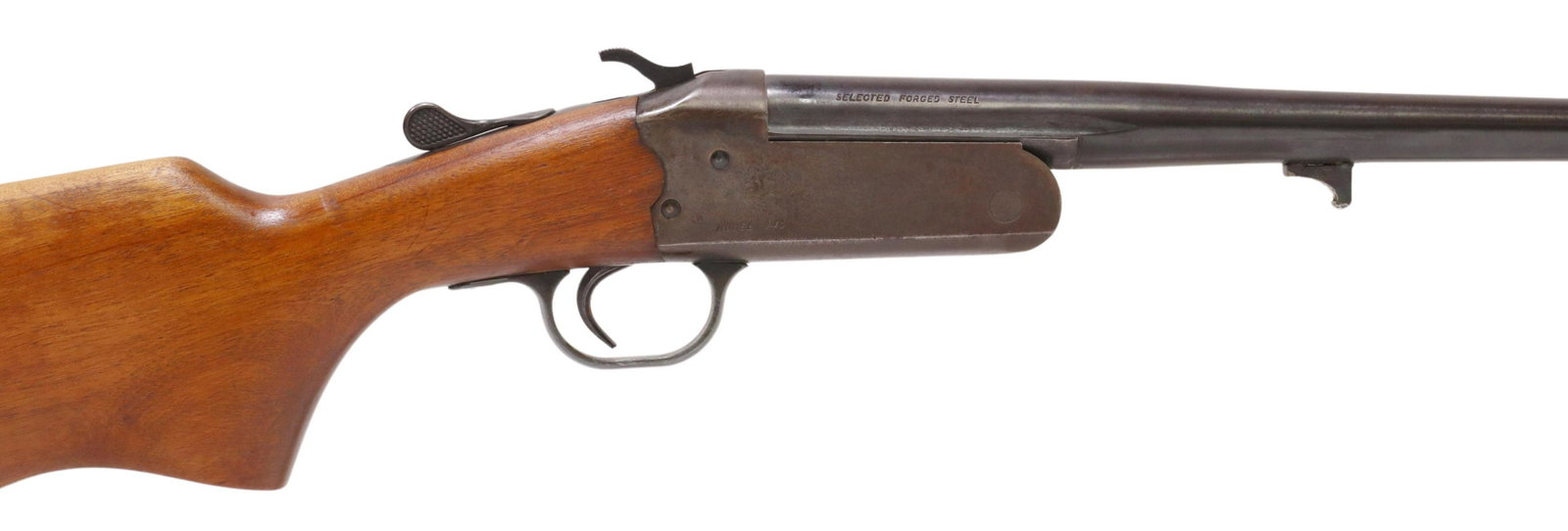 STEVENS M94C SHOTGUN, .410 GAUGE: Stevens Model 94C single shotgun, .410 gauge, 3" chamber, 26" barrel, bead front sight, hardwood stock, lacks forestock (available online from $45 as of 9/22) action good, metal with light scratching,