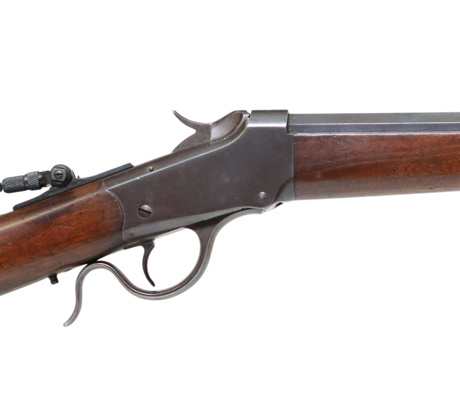WINCHESTER M1885 SINGLE SHOT RIFLE, .32S CALIBER: Winchester Model 1885 Single Shot Low Wall rifle, mfg. 1888, lever action, .32 Short caliber, 24" octagonal barrel marked at the top "-Manufactured By The Winchester Repeating Arms Co. New Haven, Conn