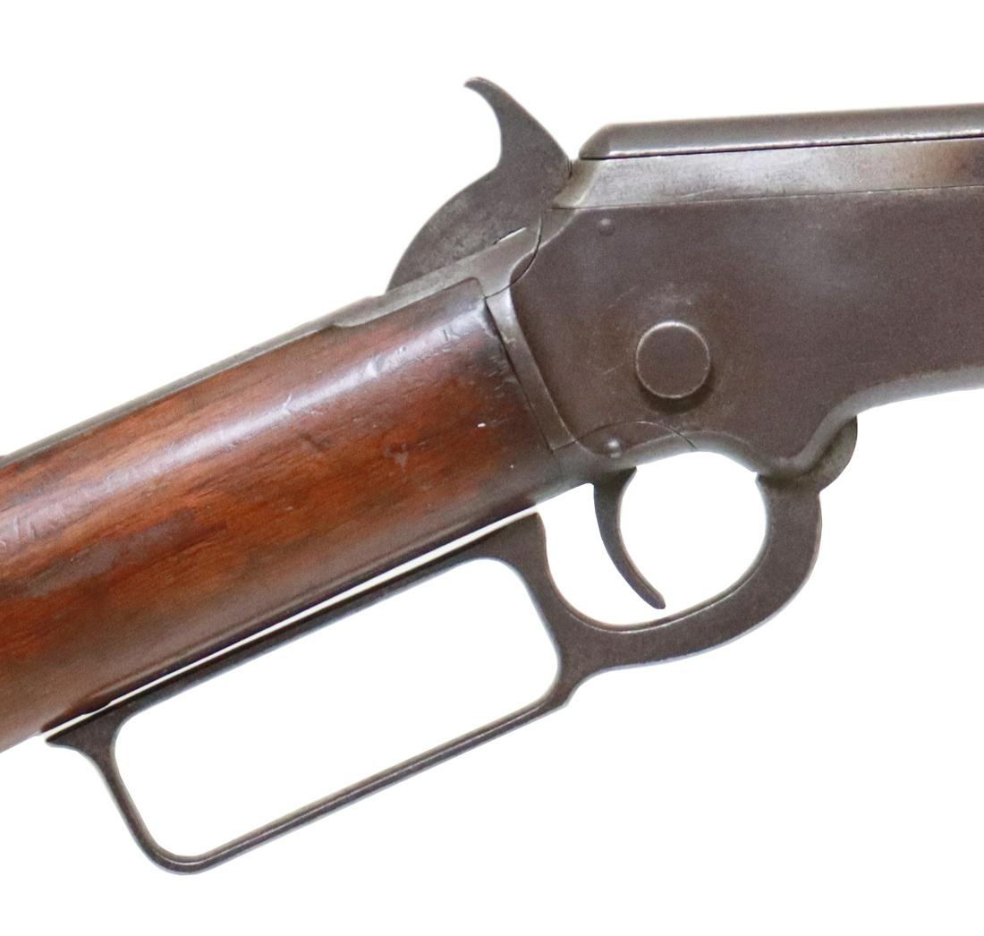 MARLIN 1893 LEVER ACTION OCTAGONAL BARREL 22 RIFLE: Marlin Model 1892 rifle, lever action, unmarked caliber, believed to be .22 caliber, 24" full octagonal barrel marked with two line address and last patent date March 1, 1892, fixed front and rear sig