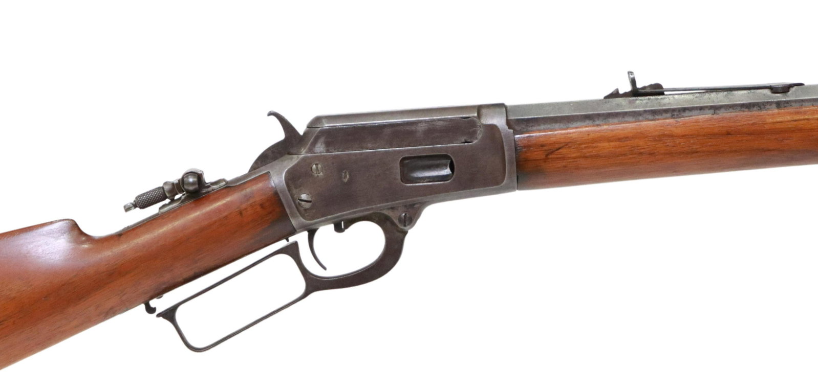 MARLIN M1889 LEVER ACTION RIFLE .38-40, ANTIQUE: Marlin Model 1889, lever action, marked .38W (.38-40 which is actually .40 caliber), 24" full length octagonal barrel over the tubular magazine, fixed front sight, adjustable rear sight, peep sight at