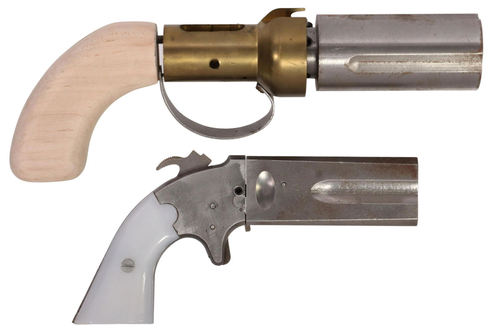 (2) CLASSIC ARMS KITS GUNS, PEPPERBOX & 'TWISTER': (lot of 2) Percussion kit guns by Classic Arms, Waldron, Indiana with original boxes: (1) Ethan Allen Pepperbox, Type 2, .36 caliber, with parts, schematic and parts list, not known if all parts prese