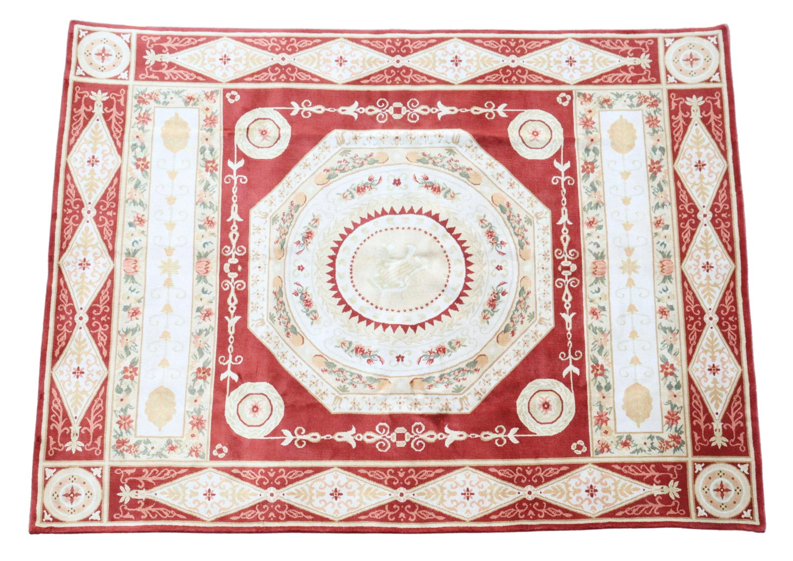 HAND-TIED AUBUSSON STYLE RUG, 10' X 7'10": Hand-tied Aubusson style rug, approx 10'l, 7'10"w Start Price: $200.00