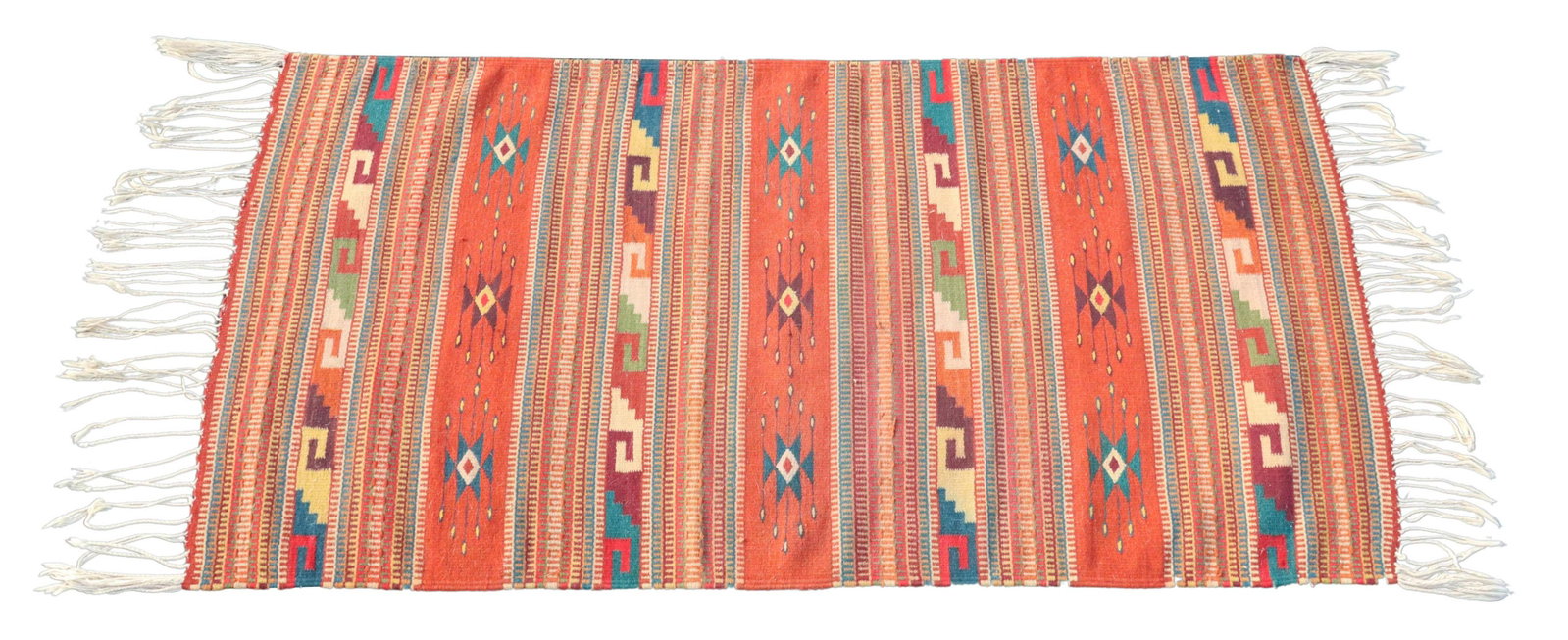 WOVEN TEXITILE / RUG, MEXICO, 4'8" X 2'5": Woven textile / rug, Mexico, 4'8"l, 2'5"w **Provenance: From the estate of Margaret "Candy" Becker (Austin, Texas 1942-2022). She was an artist in all areas of her life who created art in many differe