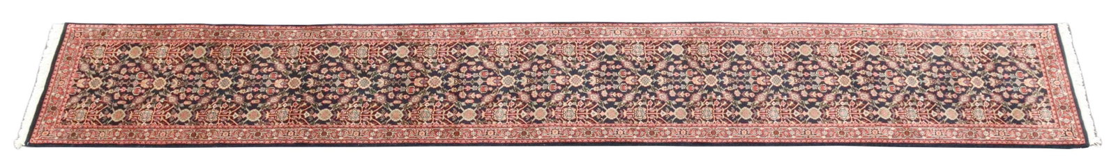 HAND-TIED INDO-TABRIZ RUNNER, 15'8.5" X 2'5.75": Hand-tied Indo-Tabriz runner, approx 15'8.5"l, 2'5.75"w Start Price: $150.00