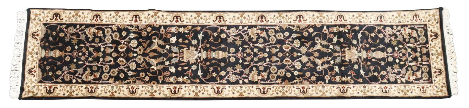 HAND-TIED INDO-JAIPOUR RUNNER, 10' X 2'3": Hand-tied Indo-Jaipour runner, approx 10'l, 2'3"w Start Price: $150.00