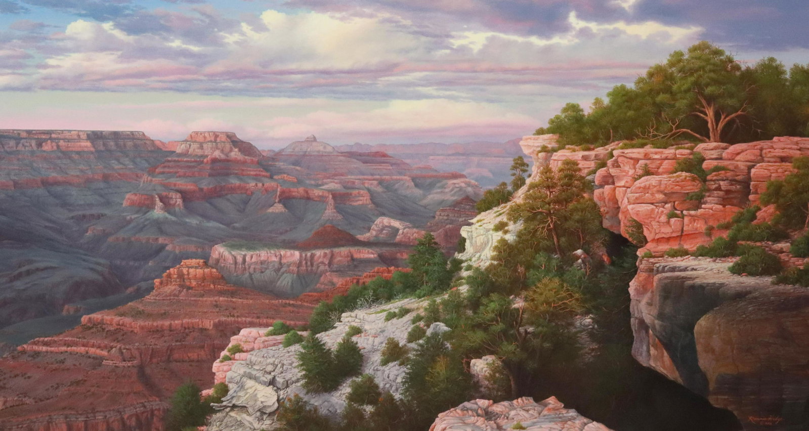 R.W. HEDGE (D.2010) 'THE POWER OF TIME,' 40" X 72": Framed oil painting on canvas, "The Power of Time," signed lower right Ronnie Hedge (R.W. Hedge, Texas, 1954-2010), dated 1995, sight: approx 38"h, 69.5"w, overall: approx 53.75"h, 85.5"w, 53lbs Start