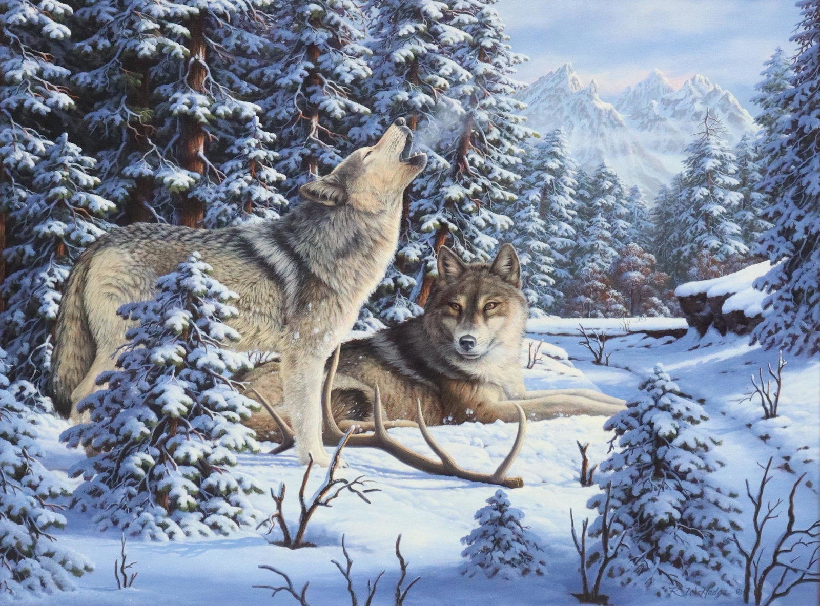 R.W. HEDGE (1954-2010) O/C 'THE TROPHY,' 30" X 40": Framed oil painting on canvas, "The Trophy," signed lower right RW Hedge (Ronnie Hedge, Texas, 1954-2010), sight: approx 29.5"h, 39.25"w, overall: approx 40.5"h, 50"w, 23lbs Start Price: $500.00