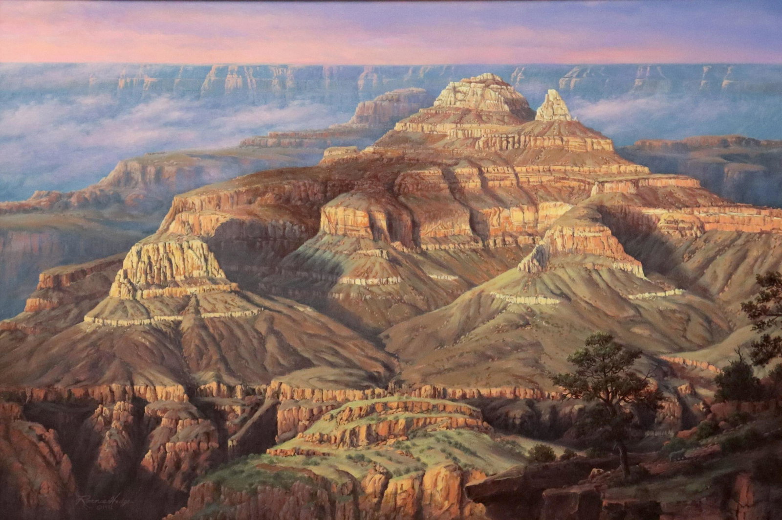 R.W. HEDGE (1954-2010) 'ROCK OF AGES', 24" X 36": Framed oil painting on canvas, "Rock of Ages," signed lower left Ronnie Hedge (R.W. Hedge, Texas, 1954-2010), dated 1992, sight: approx 23.5"h, 35.5"w, overall: approx 31.5"h, 43.25"w, 18lbs Start Pri