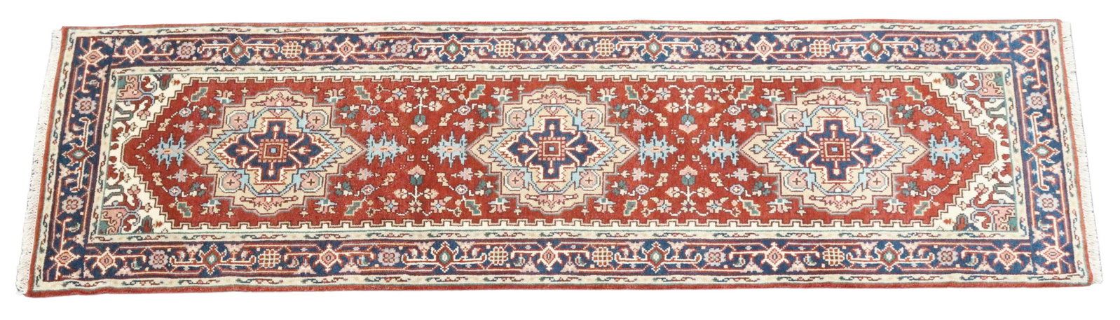 HAND-TIED INDO-SERAPI RUNNER, 9'8" X 3': Hand-tied Indo-Serapi runner, approx 9'8"l, 3'0"w Start Price: $150.00