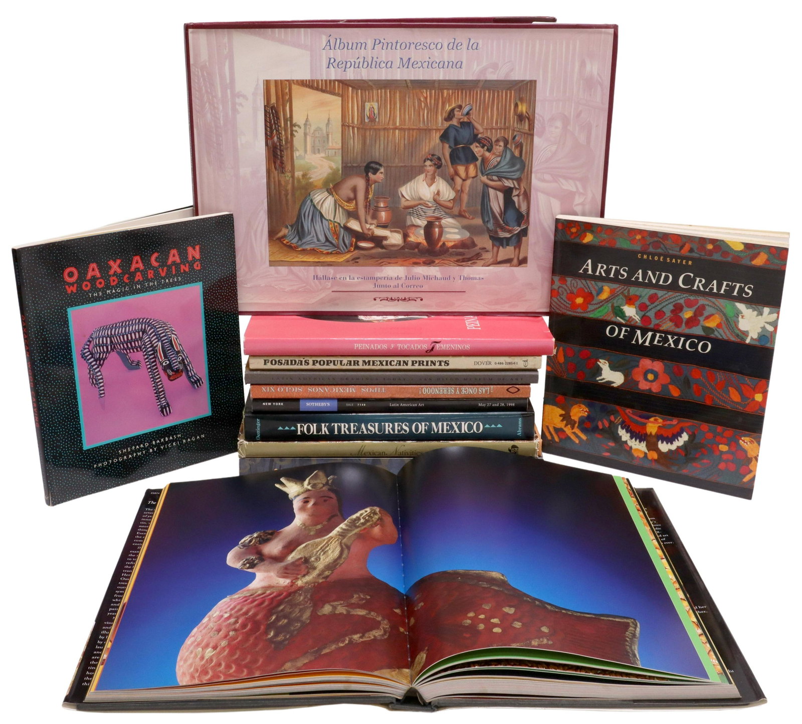 (12) BOOKS: MEXICAN ART, FASHION & CULTURE: (lot of 12) Books: subjects cover Mexican art and culture, in Spanish and English, including: (1) "Album Pintoresco de la Republica Mexicana", edited by Manuel Ramos Medina, Servicios Condumex, 2000, 