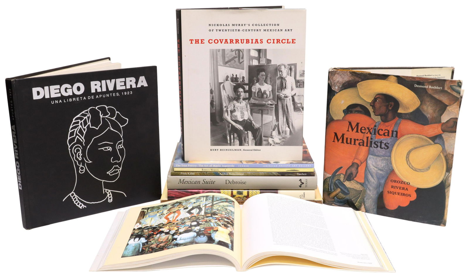 (9) BOOKS: BIOGRAPHIES ON MEXICAN VISUAL ARTISTS: (lot of 9) Books: biographies and studies of Frida Kahlo, Diego Rivera, and other Mexican artists, in Spanish and English, including: (1) "El Ropero de Frida", first edition, Oceano De Mexico, 2007, 1