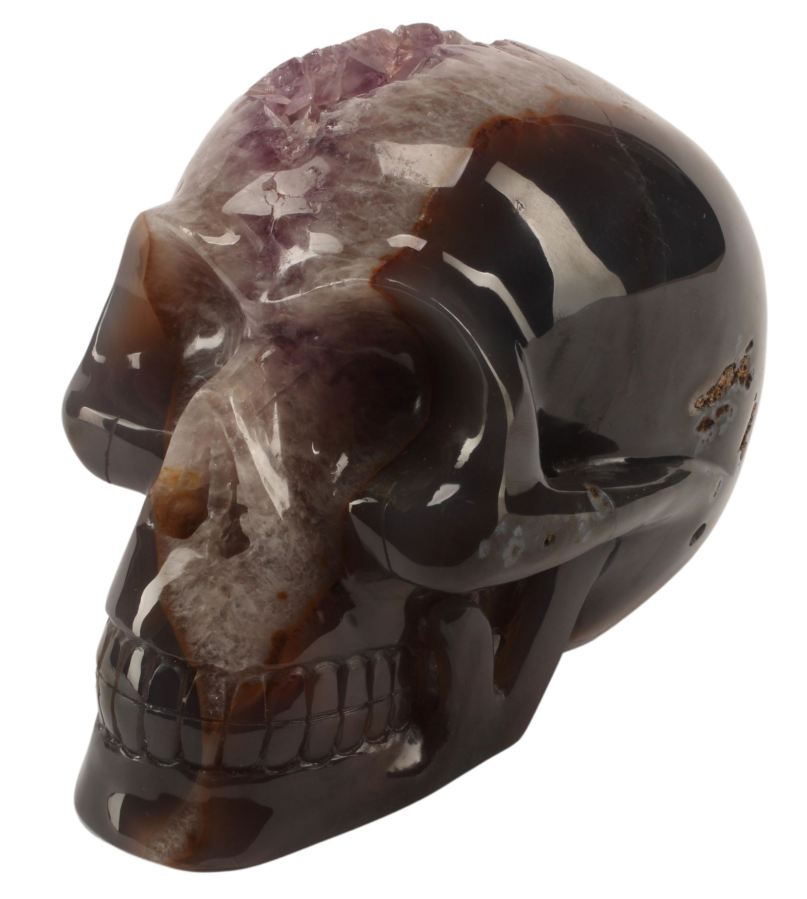 CARVED AGATE & AMETHYST STONE SKULL (1 of 3)