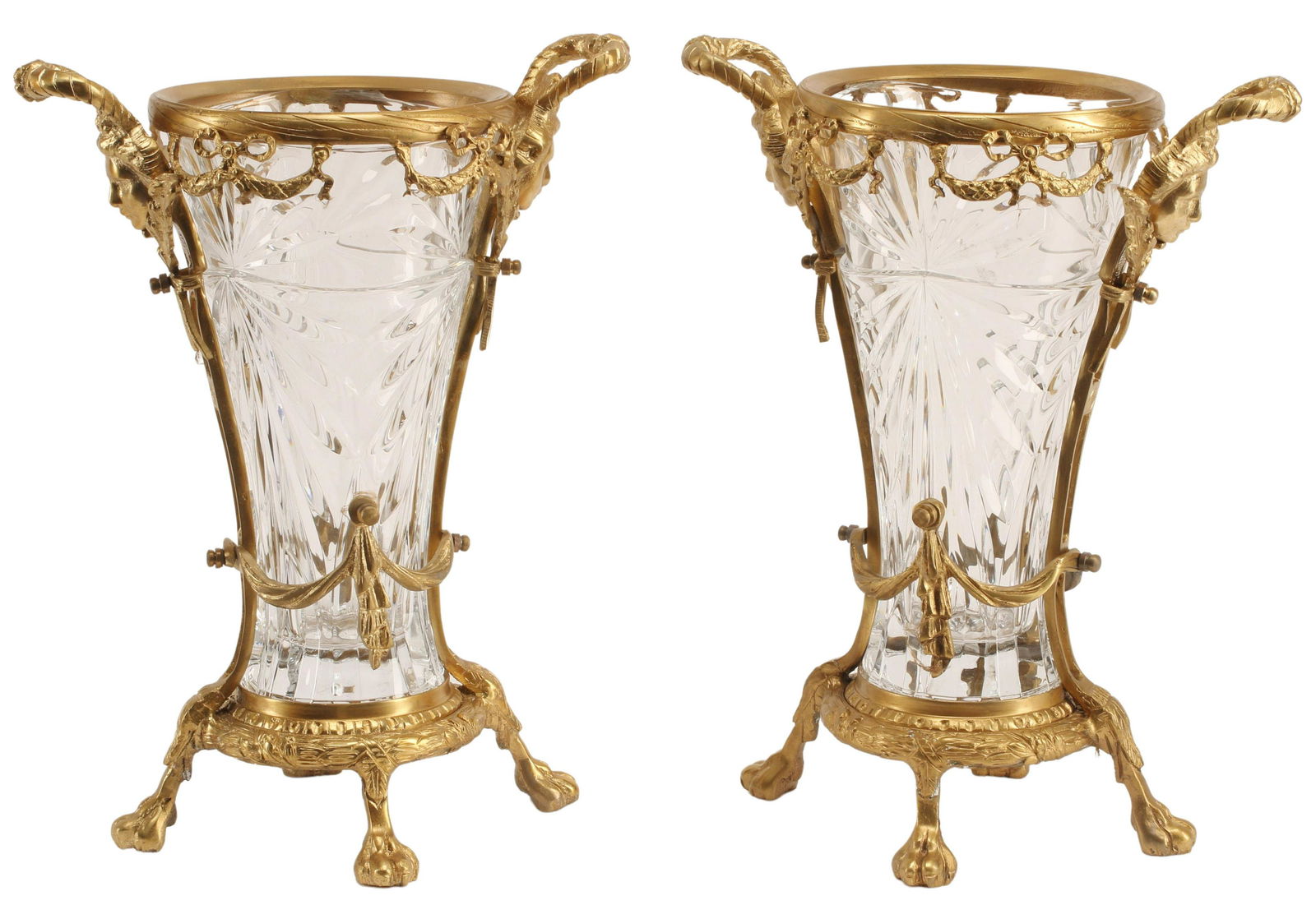 (2) BACCARAT STYLE ORMOLU MOUNTED CRYSTAL URNS (1 of 4)