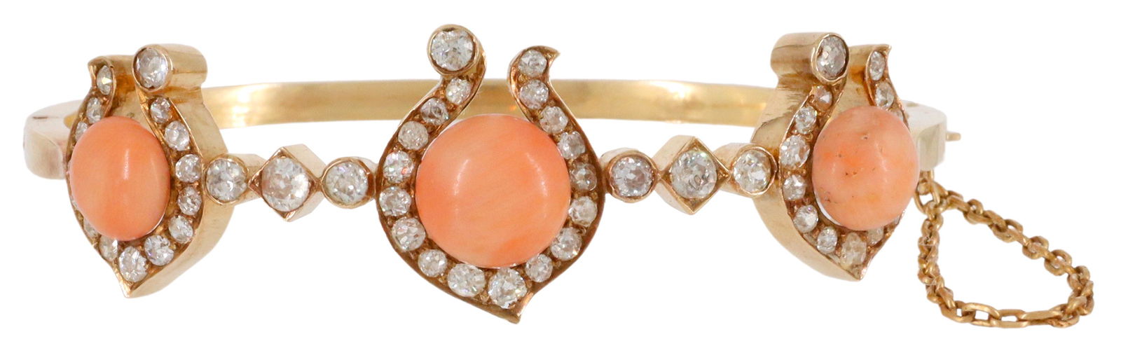 ESTATE 18KT, PINK CORAL & 3.30CTTW DIAMOND BANGLE (1 of 3)