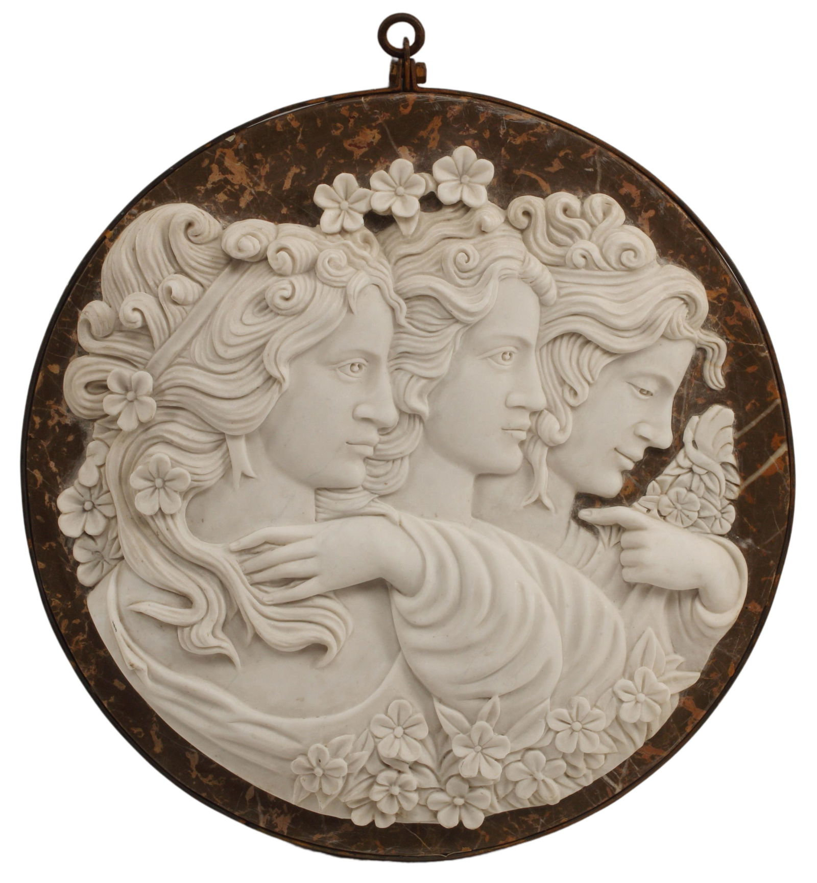 ROUND MARBLE PLAQUE IN WROUGHT IRON FRAME (1 of 4)