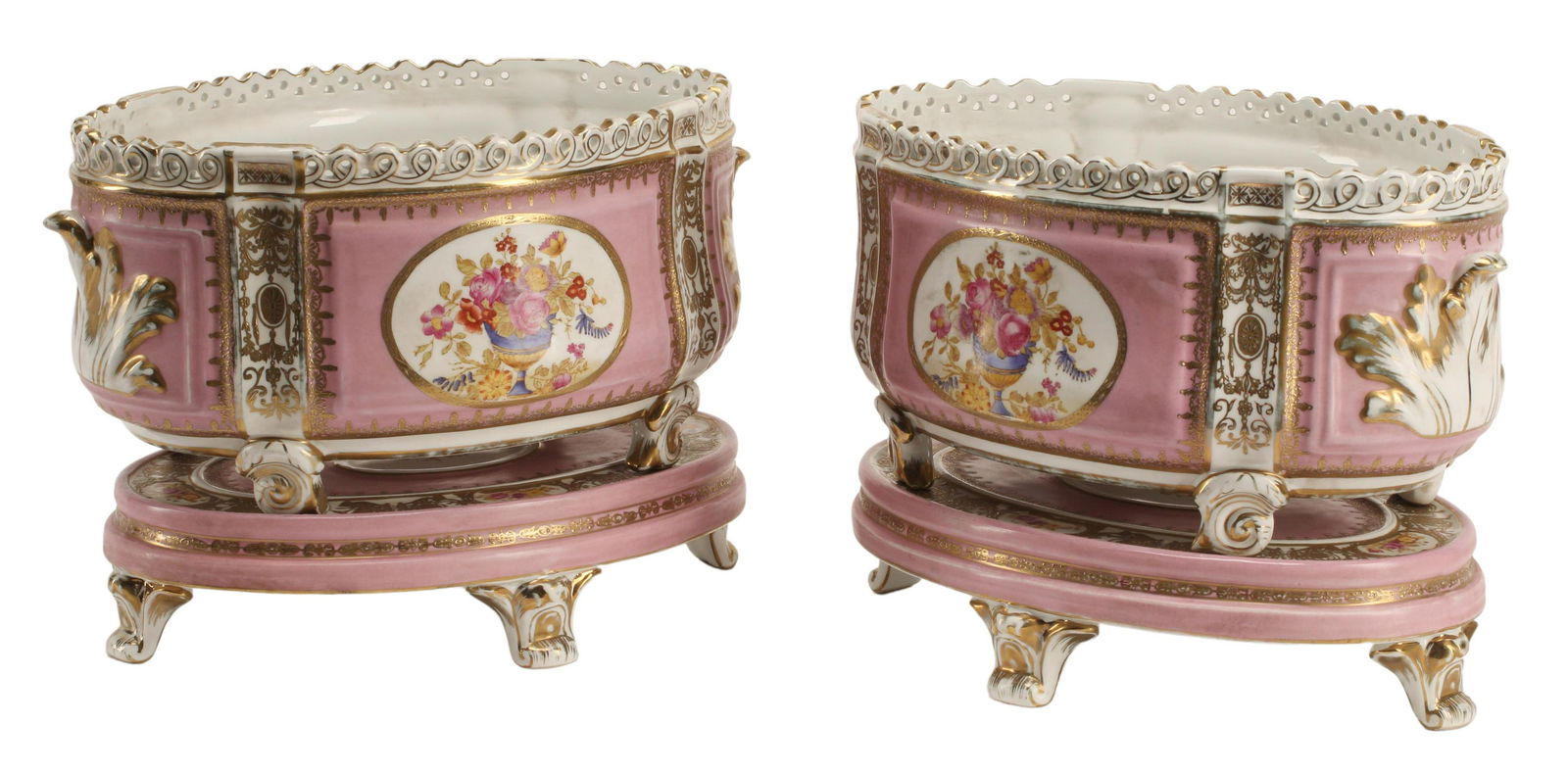 (2) SEVRES STYLE PORCELAIN JARDINIERES ON STANDS (1 of 4)