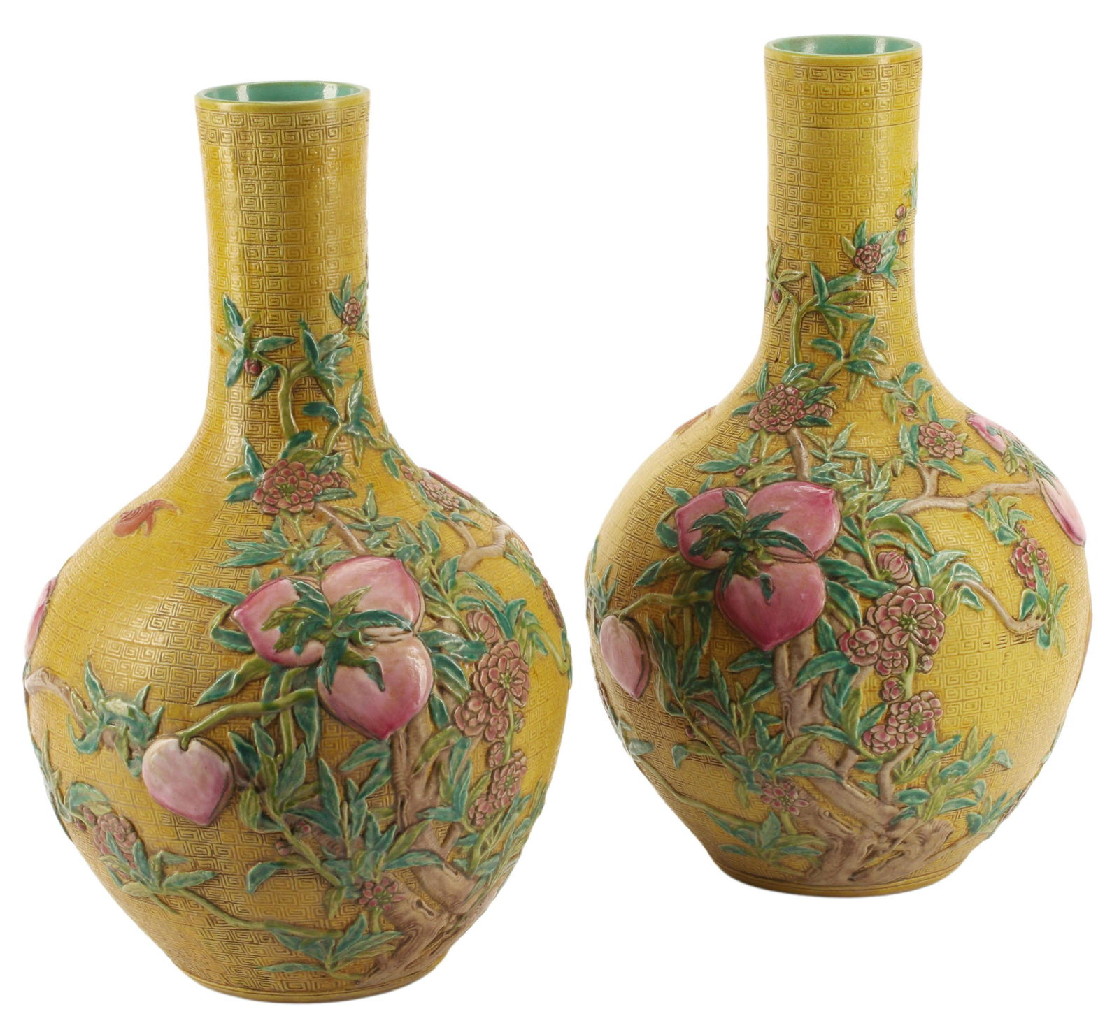 (2) CHINESE YELLOW GROUND FAMILLE ROSE VASES (1 of 4)