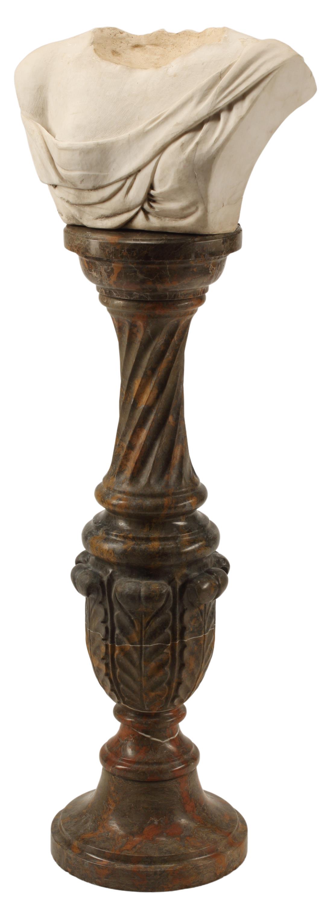 CLASSICAL STYLE MARBLE TORSO ON PEDESTAL (1 of 5)