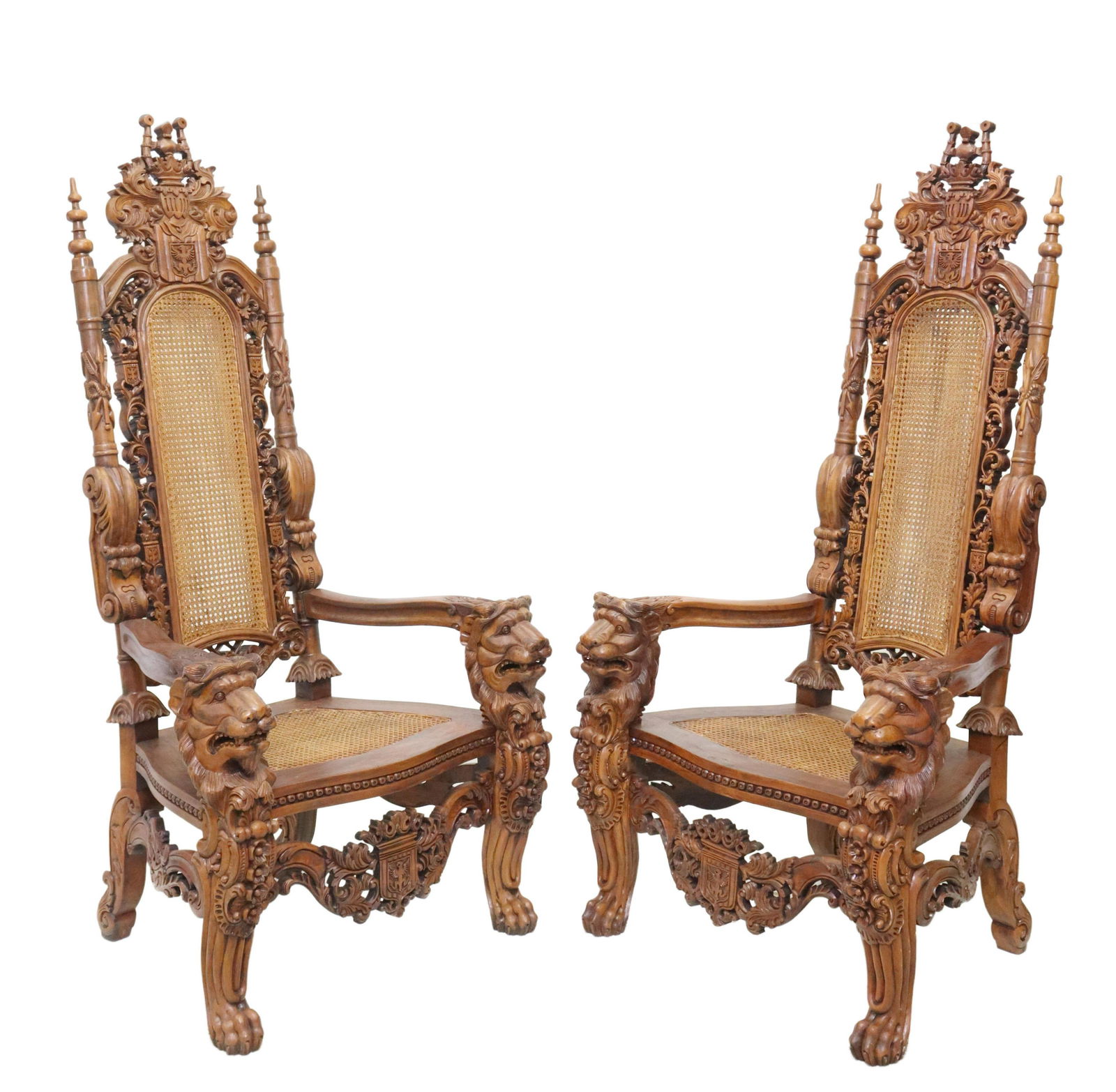 (2) HIGHLY CARVED LION ACCENTED THRONE CHAIRS 70"H (1 of 7)
