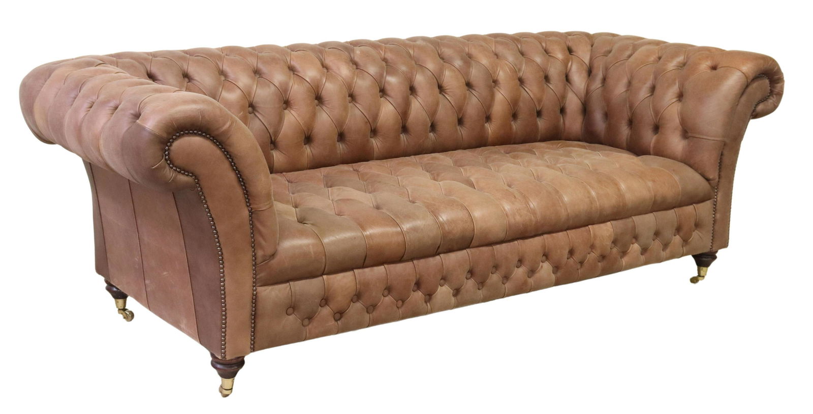 ENGLISH CHESTERFIELD STYLE BROWN LEATHER SOFA (1 of 3)
