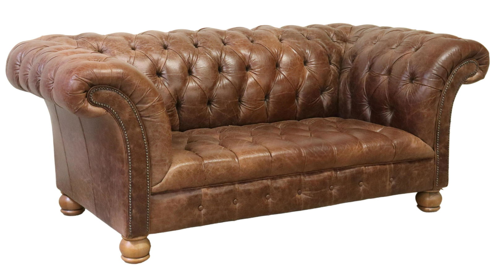 ENGLISH CHESTERFIELD STYLE BROWN LEATHER SOFA (1 of 3)