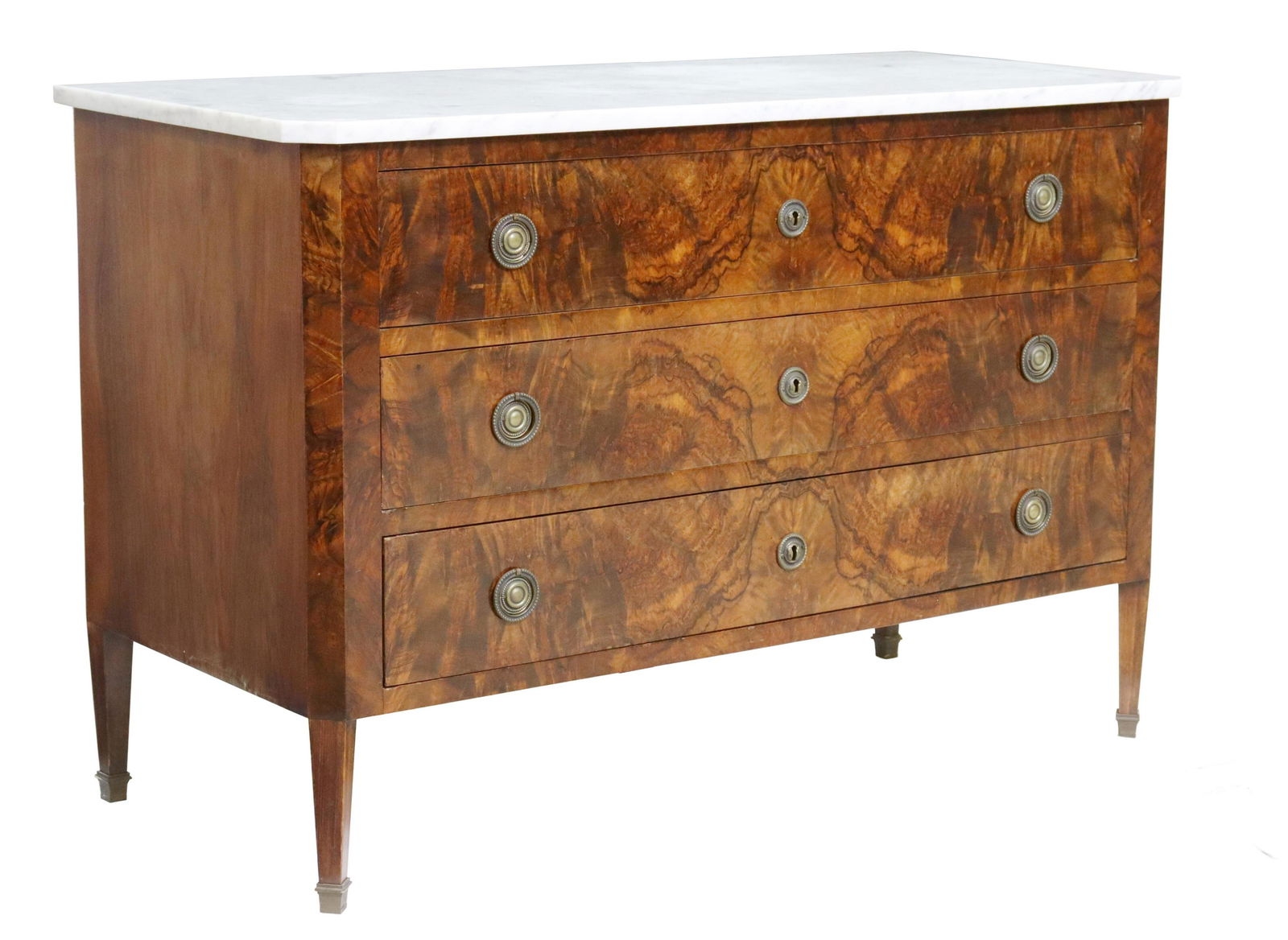 FRENCH LOUIS XVI STYLE MARBLE-TOP WALNUT COMMODE (1 of 5)