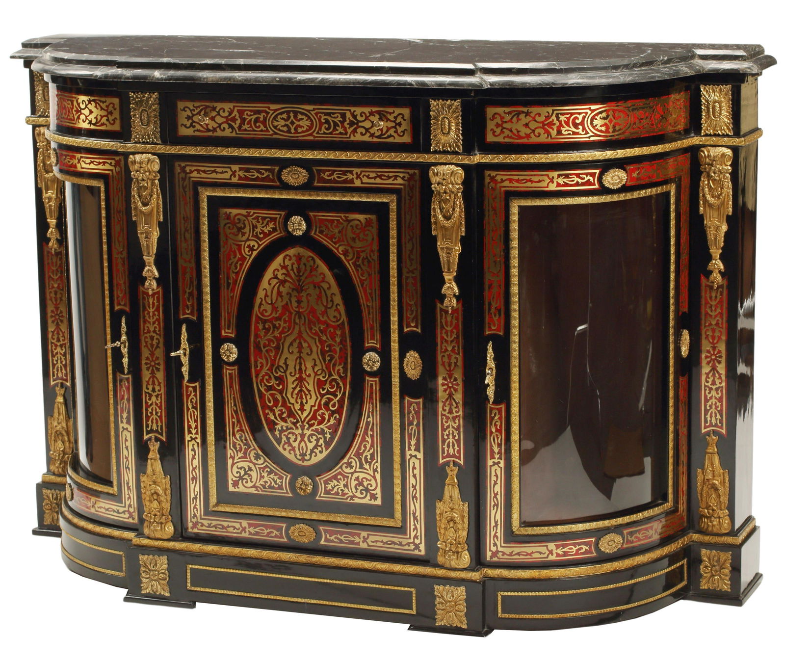 NAPOLEON III STYLE INLAID MARBLE TOP CABINET (1 of 3)