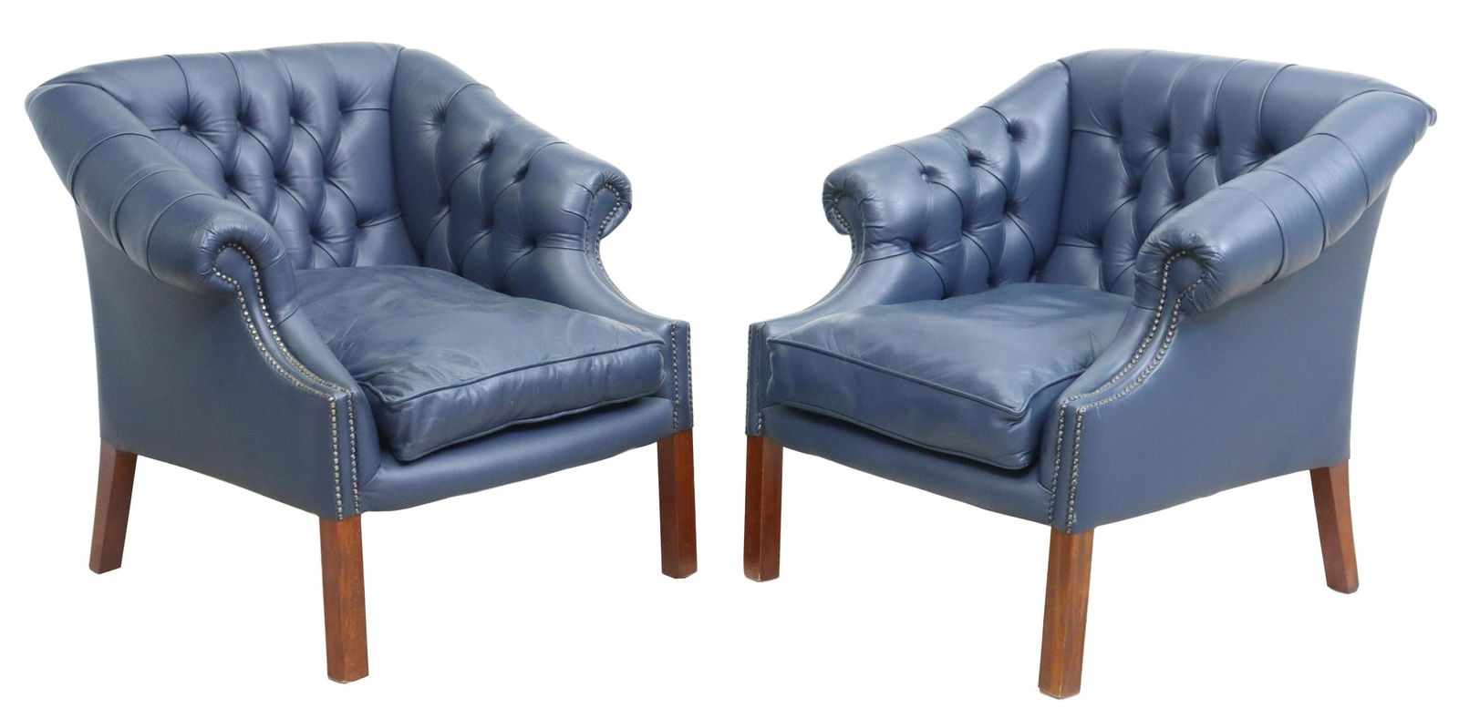 (2) ENGLISH TUFTED BLUE LEATHER CLUB CHAIRS (1 of 4)